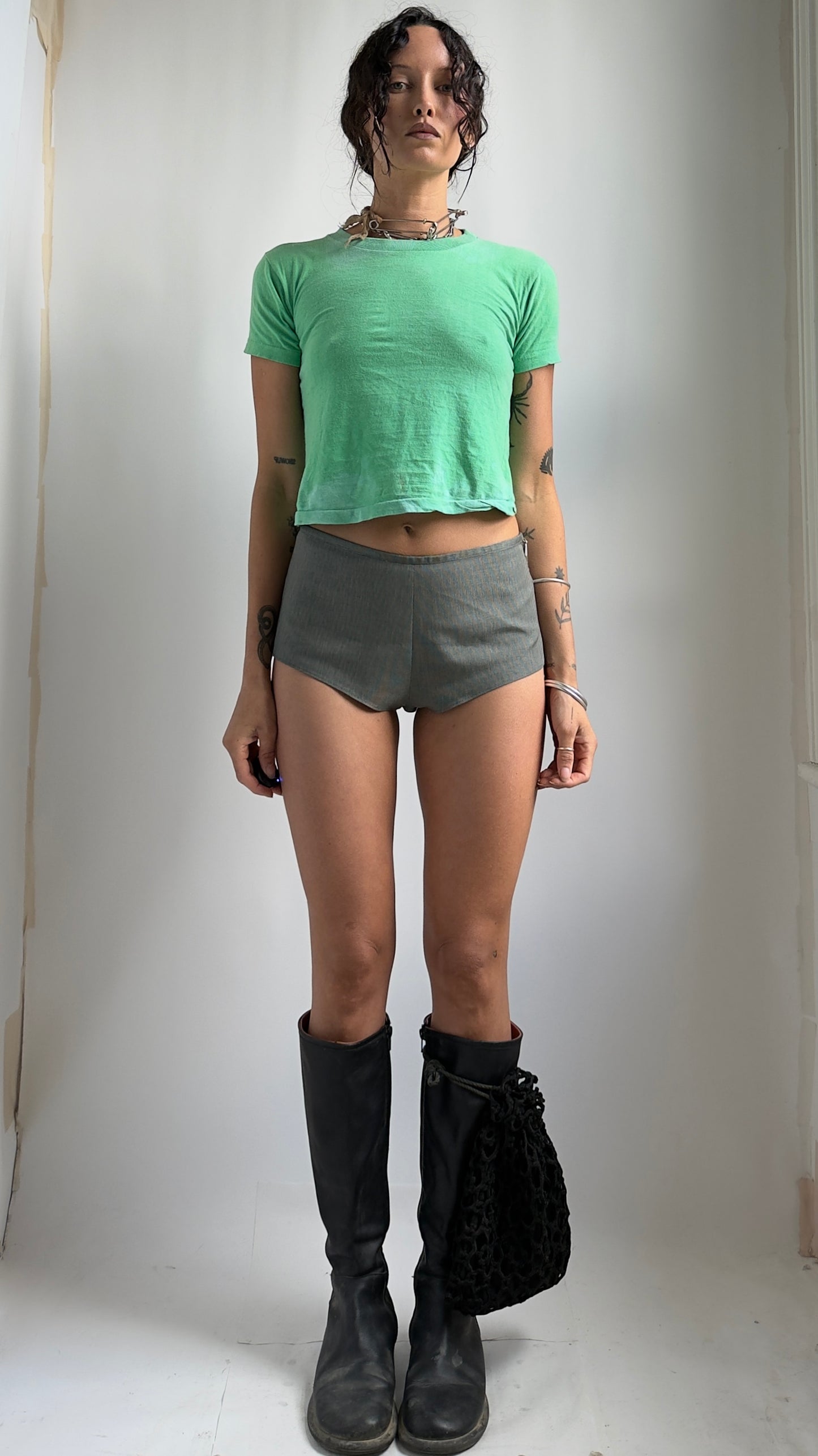 70S SUN FADED ACID GREEN BABY TEE / UK 6-8