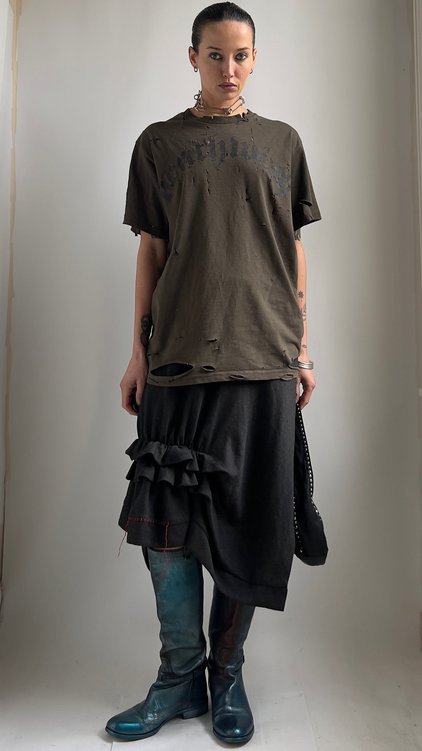 EARLY 2000S COP COPINE ASYMMETRICAL PLEATED SKIRT / 28"-35" WAIST OR HIPS