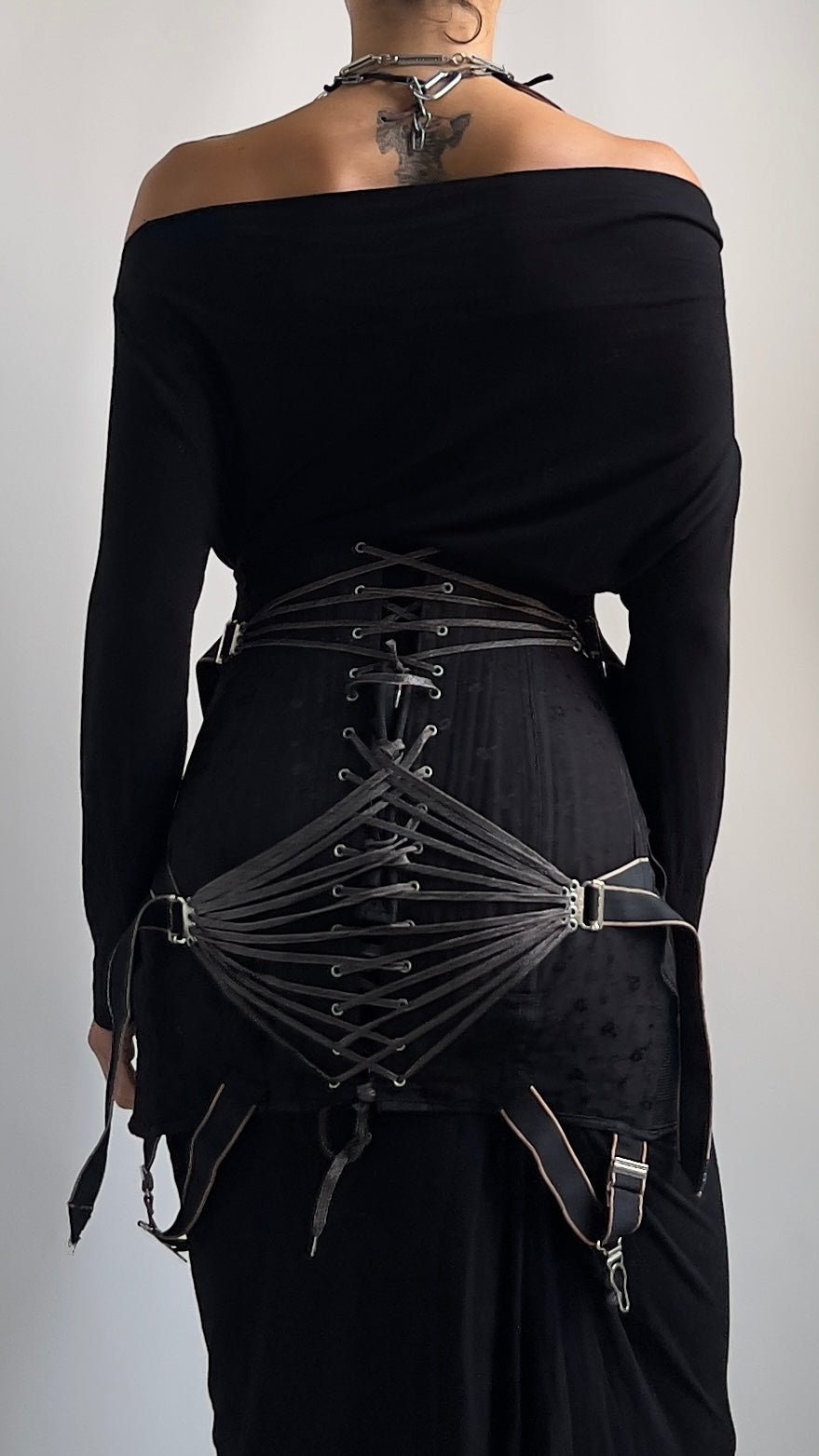 RARE 50S BLACK CAMP SUSPENDER SKIRT / UK 6-10