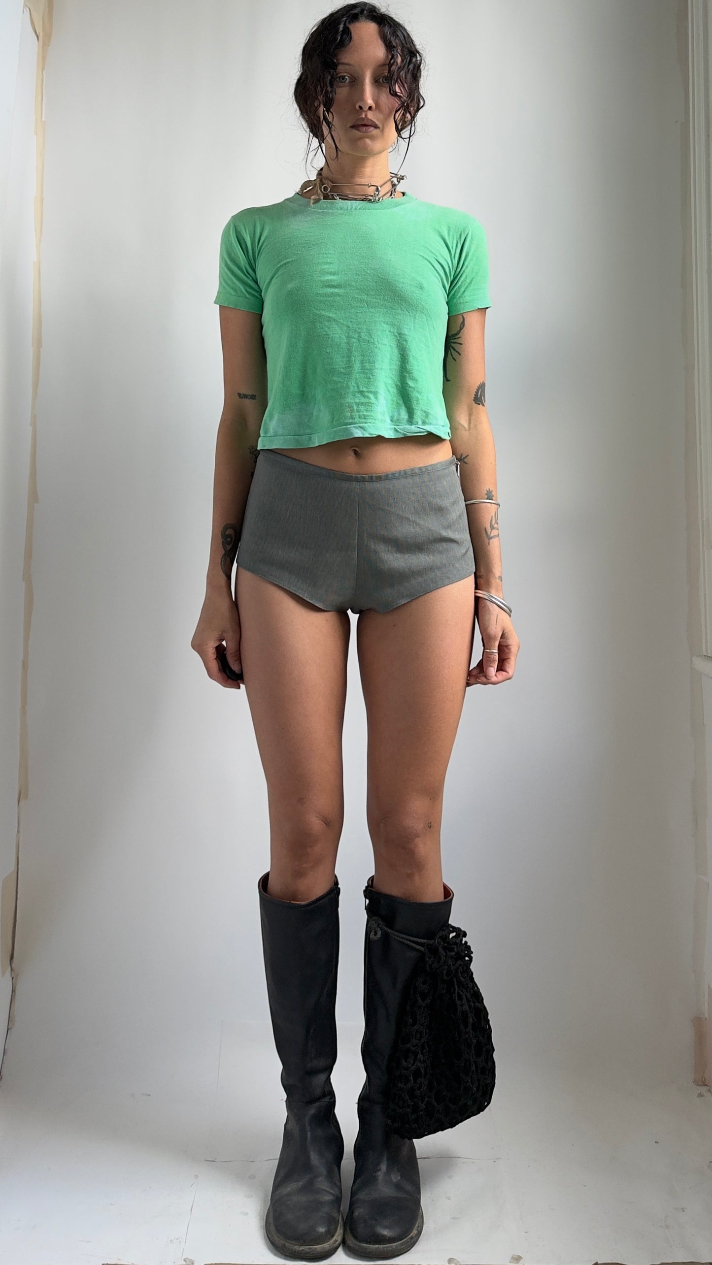 70S SUN FADED ACID GREEN BABY TEE / UK 6-8