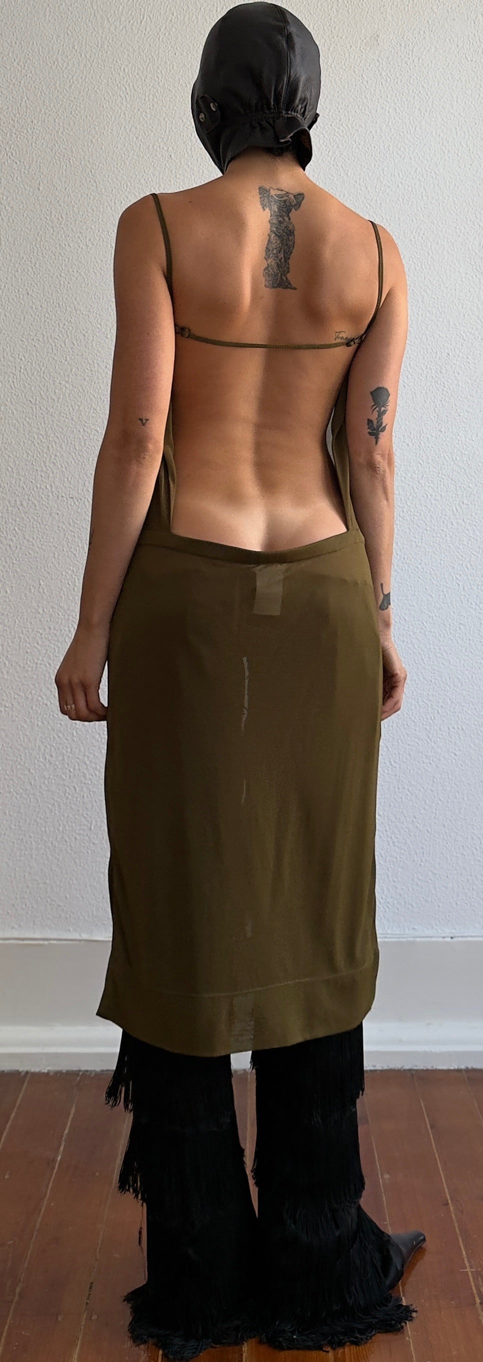 90S PLEIN SUD SEMI SHEER BACKLESS PLUNGE DRESS / UK 6-8