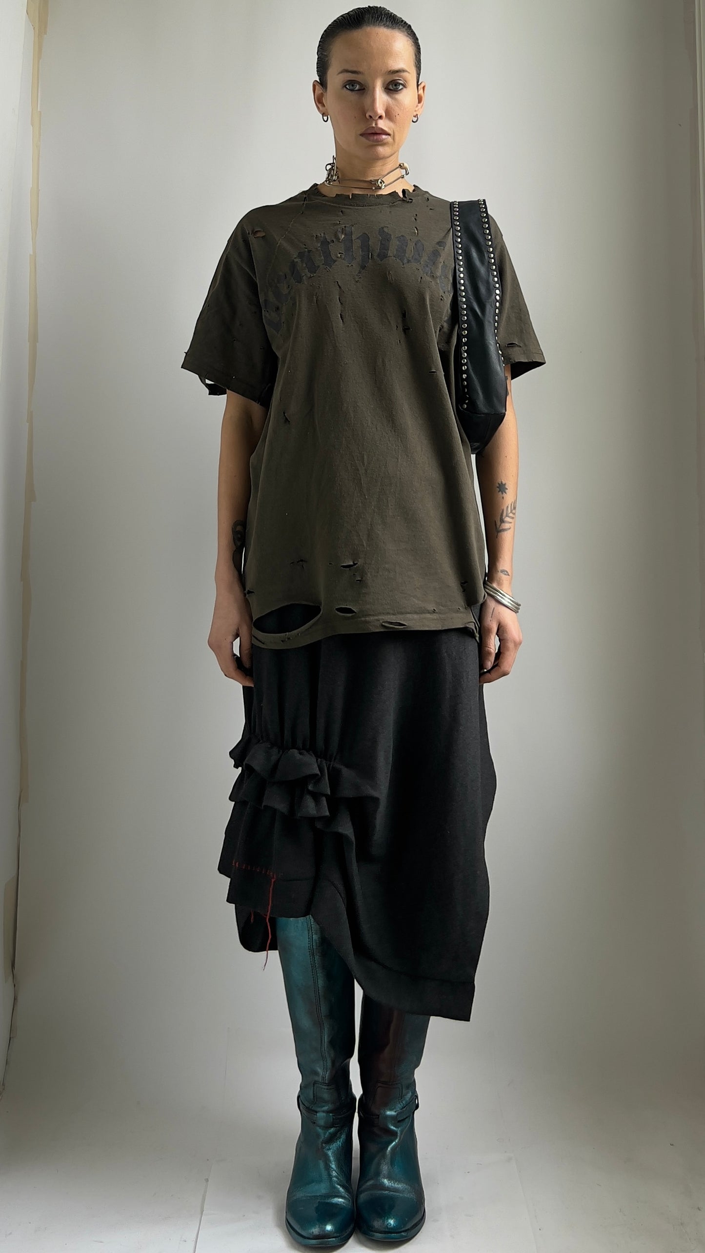 EARLY 2000S COP COPINE ASYMMETRICAL PLEATED SKIRT / 28"-35" WAIST OR HIPS