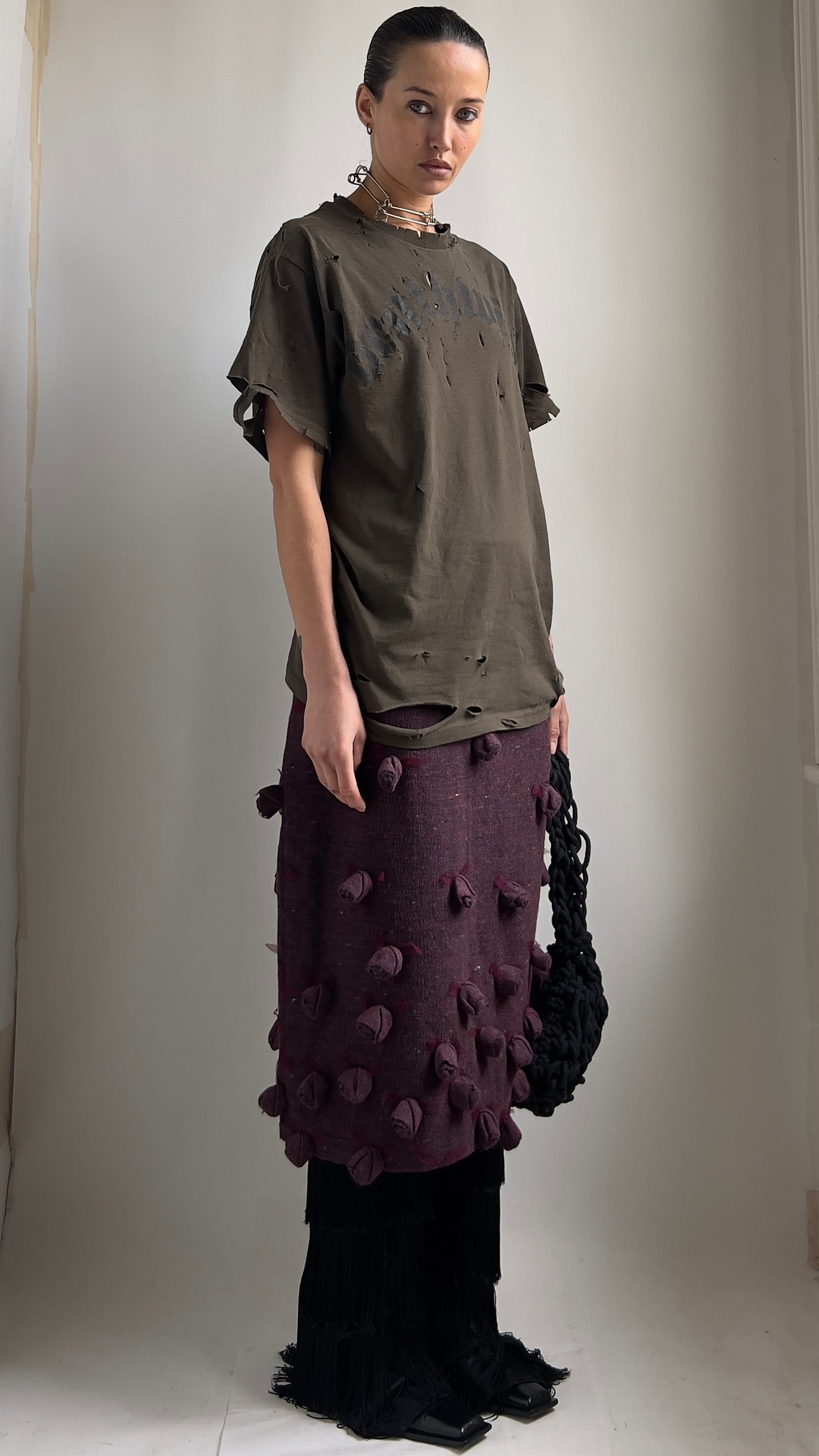 90S 3D FLOWER MIDI SKIRT / W/ H; 30" / UK 8-12