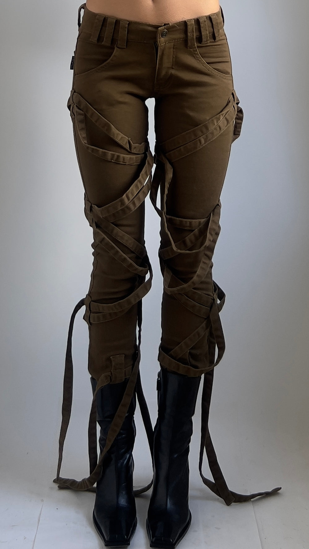 EARLY 2000S LOW WAISTED BONDAGE TROUSERS / UK 4-6