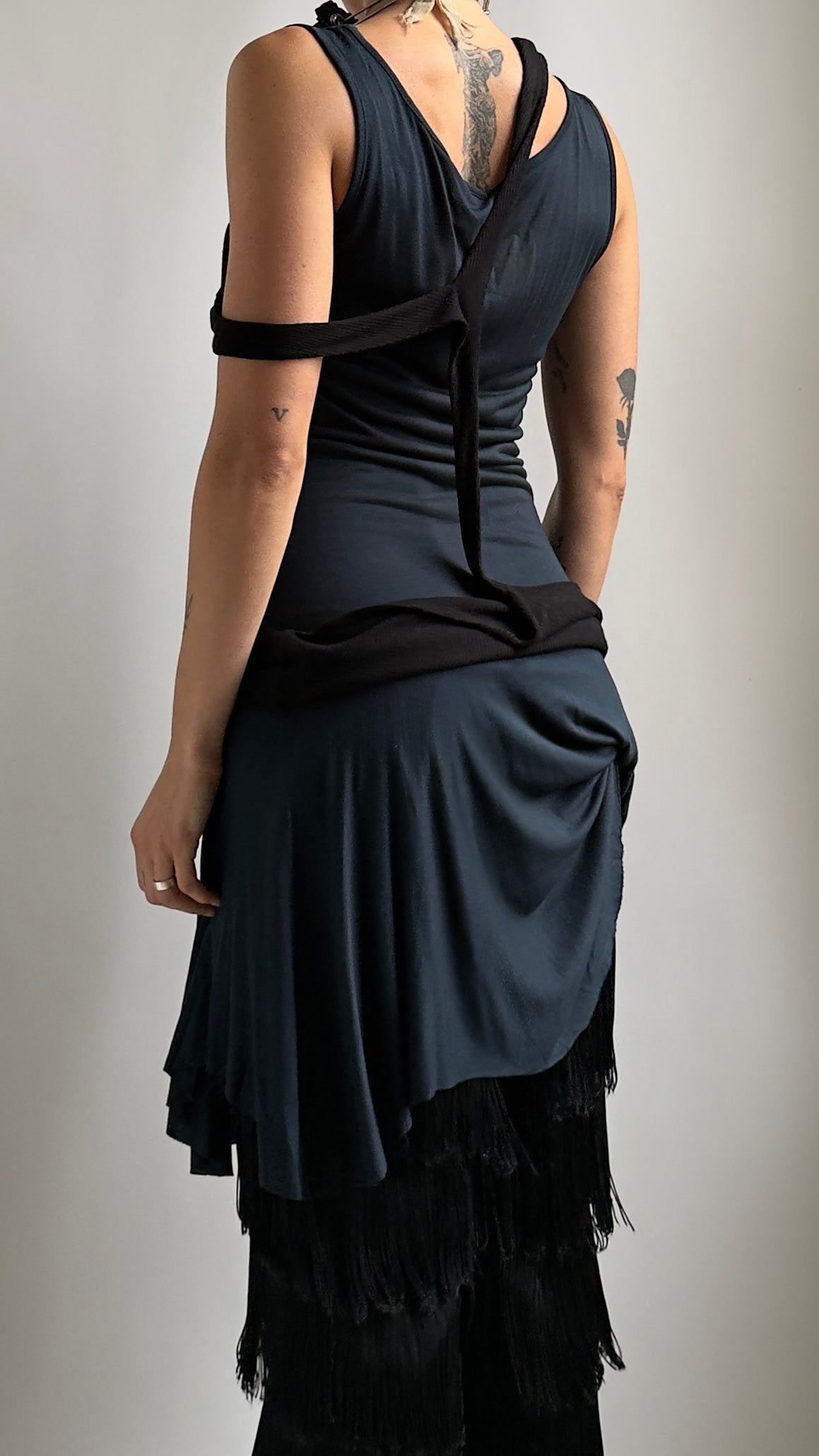 90S LAYERED BLUE AND BLACK DRESS / UK 6-8