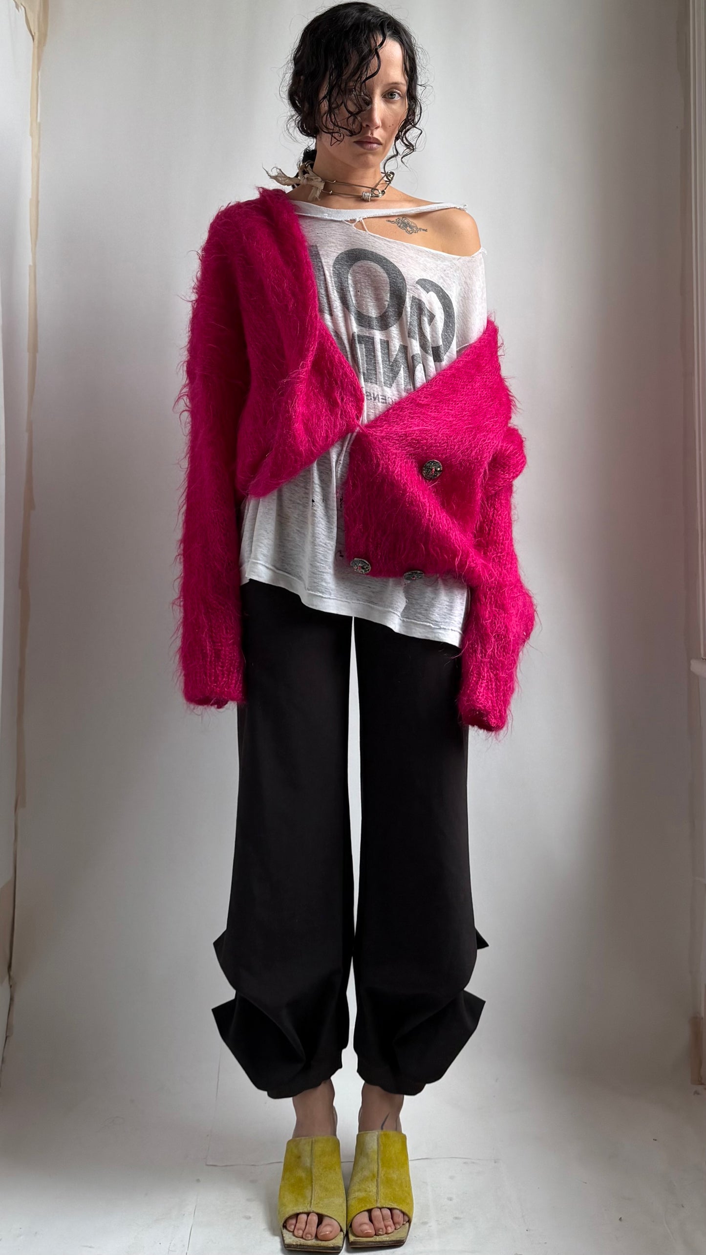 OVERSIZED 80S FUCHSIA SHAGGY MOHAIR CARDIGAN