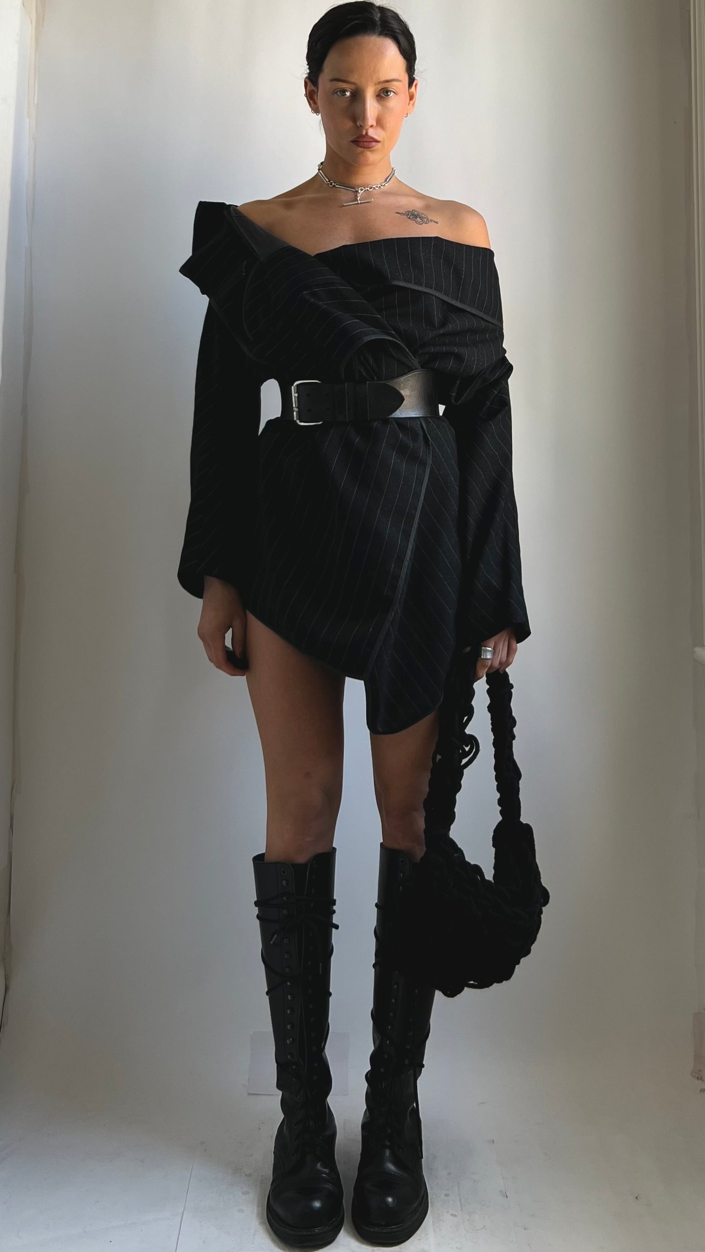 RARE 70S BLACK LEATHER CORSET BELT WITH SILVER HARDWARE