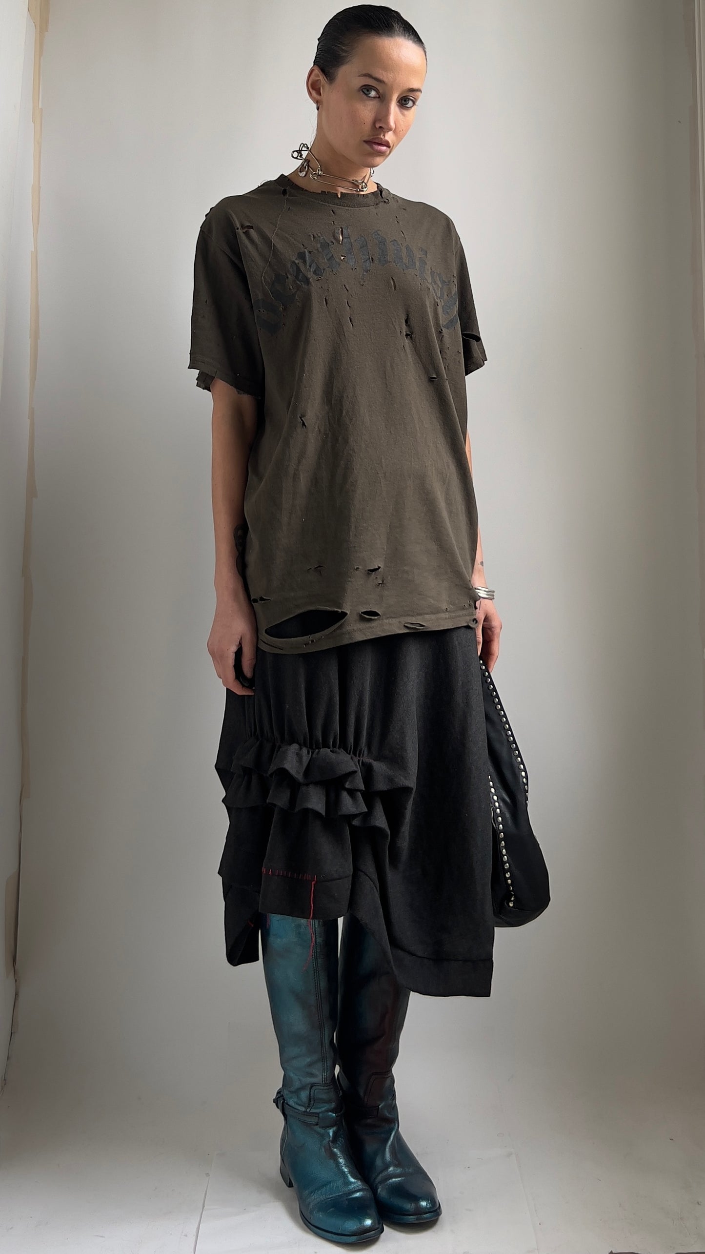 EARLY 2000S COP COPINE ASYMMETRICAL PLEATED SKIRT / 28"-35" WAIST OR HIPS