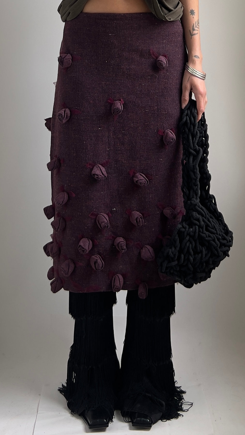 90S 3D FLOWER MIDI SKIRT / W/ H; 30" / UK 8-12
