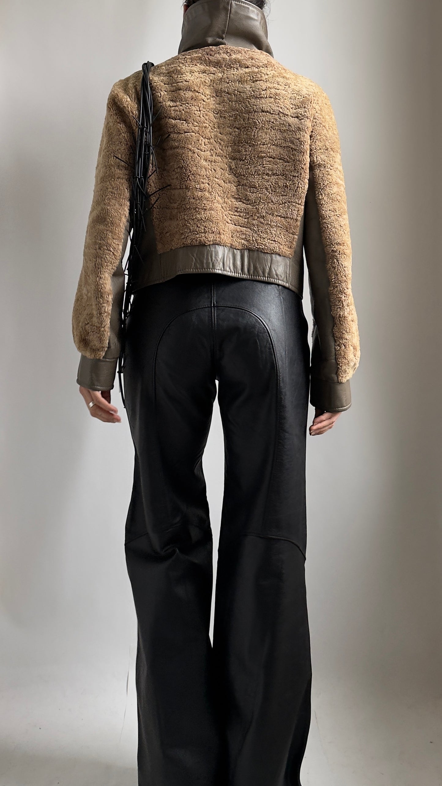 RARE LATE 70S SHEEPSKIN AND LEATHER CONTRAST JACKET / UK 6-10