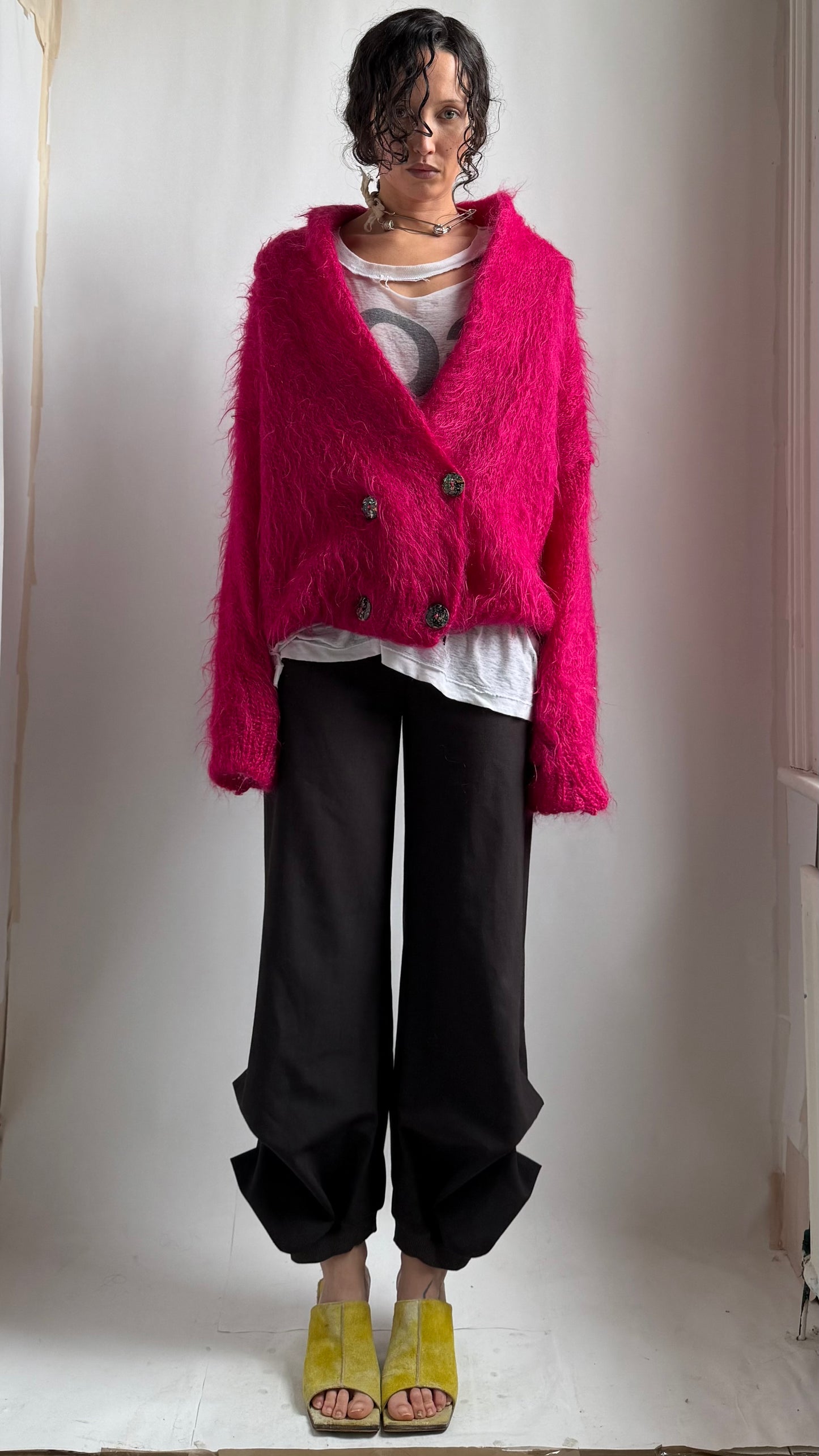 OVERSIZED 80S FUCHSIA SHAGGY MOHAIR CARDIGAN