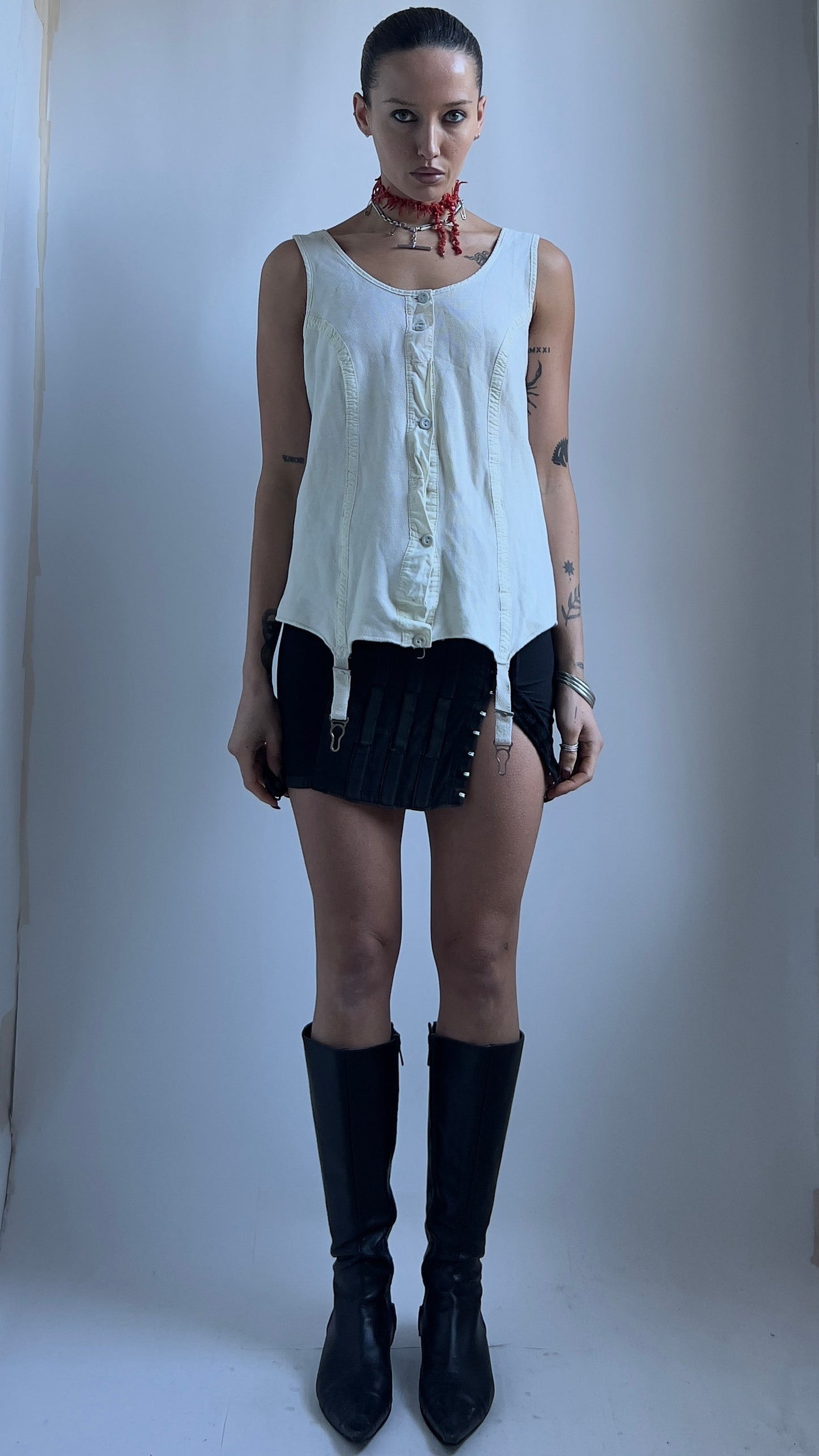 RARE 40S THERMAL VEST WITH SUSPENDERS / UK 8-12
