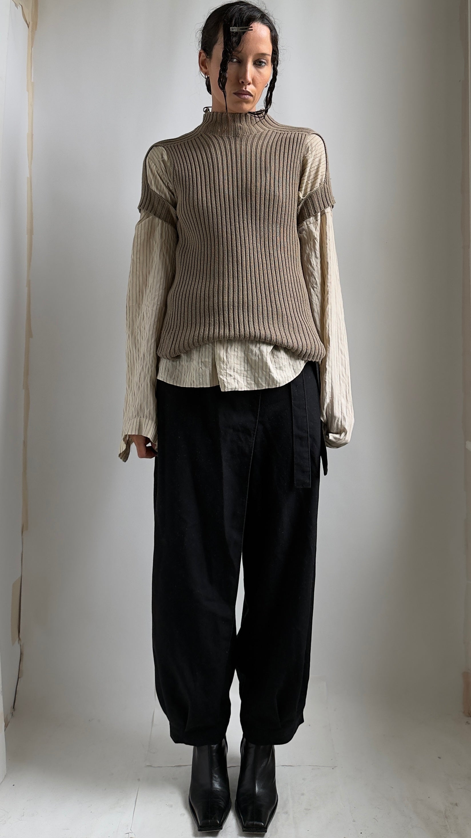 EARLY 2000S COP COPINE DECONSTRUCTED KNIT TOP IN TAUPE UK 8 12 PINK early-2000s-cop-copine-deconstructed-knit-top-in-taupe-uk-8-12-pink