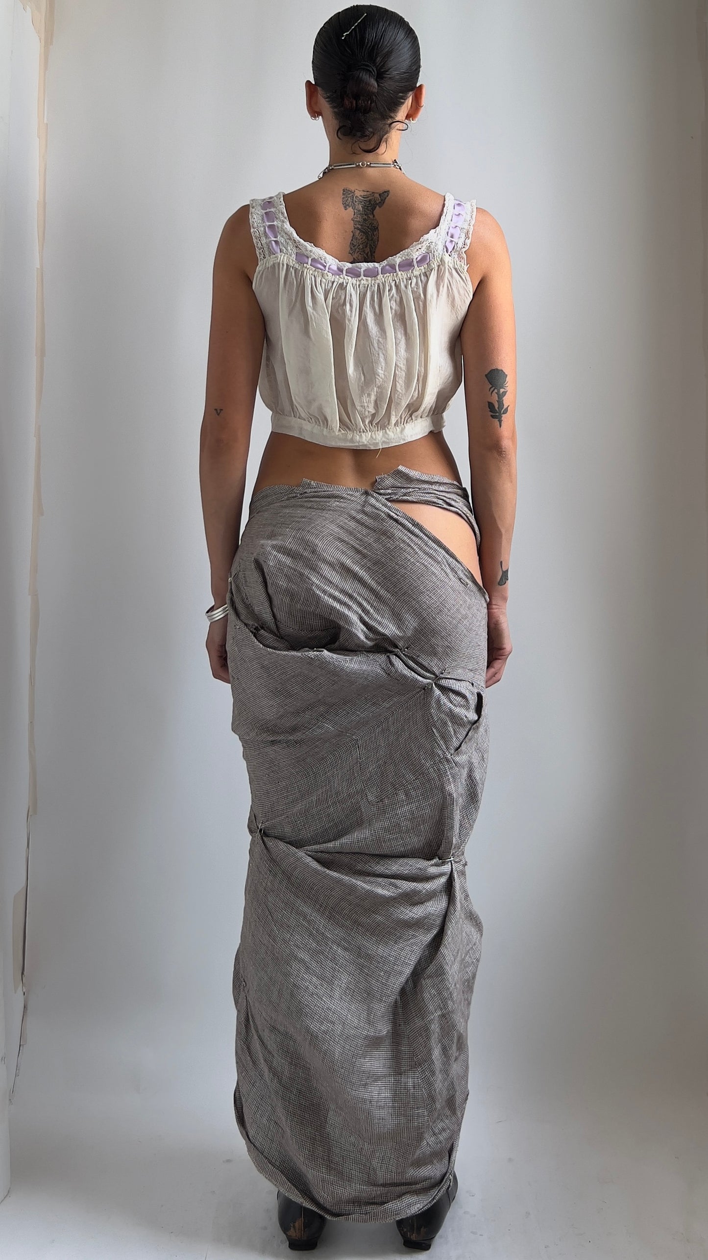 1910S SILK CORSET COVER WITH RIBBON / UK 6-8