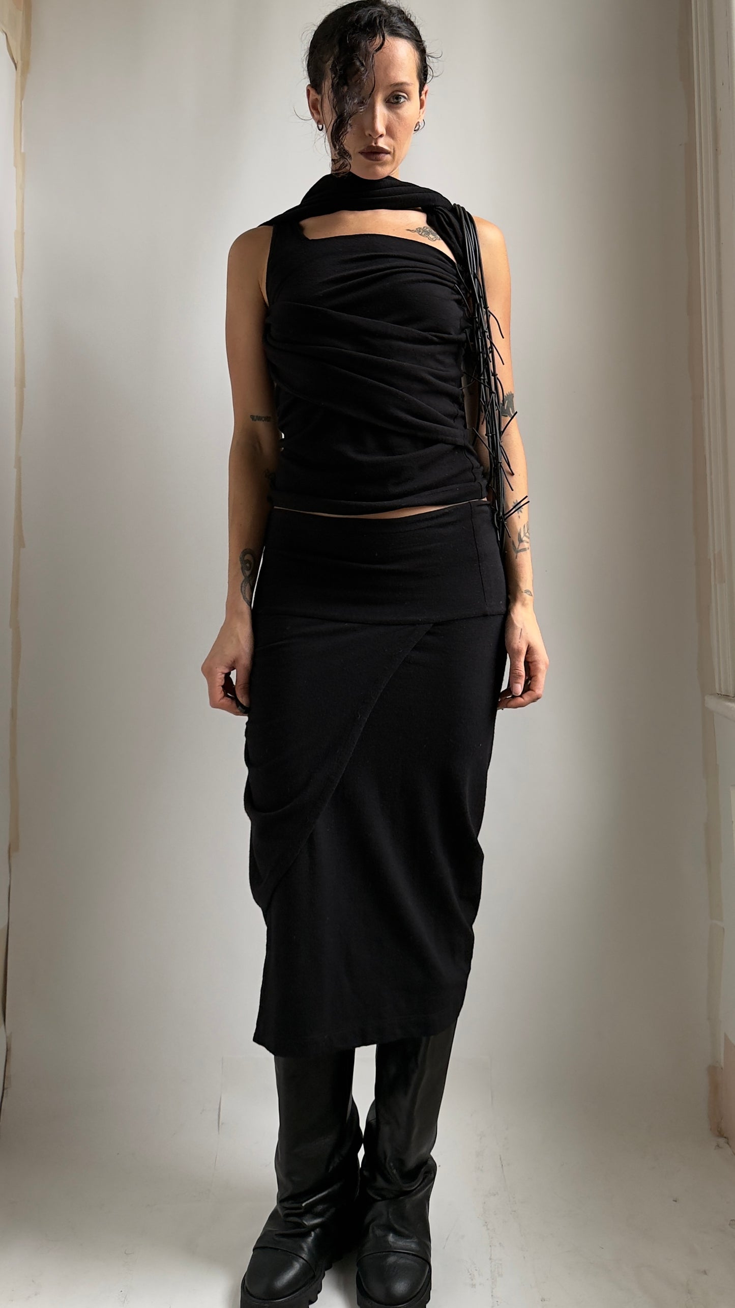 RARE EARLY 2000S PLEIN SUD DRAPED WOOL MULTI-WAY TWO PIECE / UK 6-8