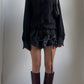 70S BLACK CREPE BEAGLE COLLAR SHIRT / UK 8-12