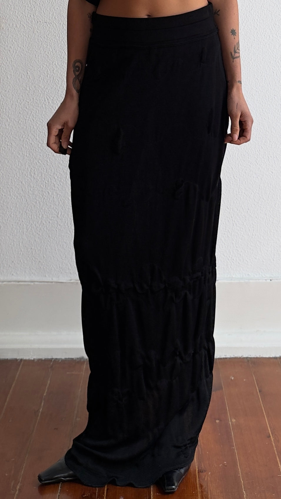 90S KAAT TILLEY SLINKY PLEATED KNIT MAXI SKIRT / UK 8-10