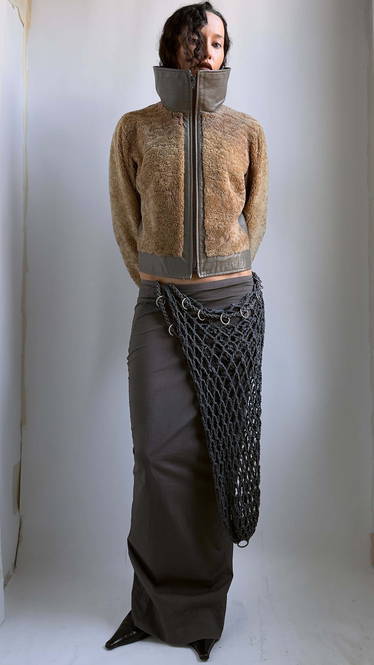 RARE LATE 70S SHEEPSKIN AND LEATHER CONTRAST JACKET / UK 6-10