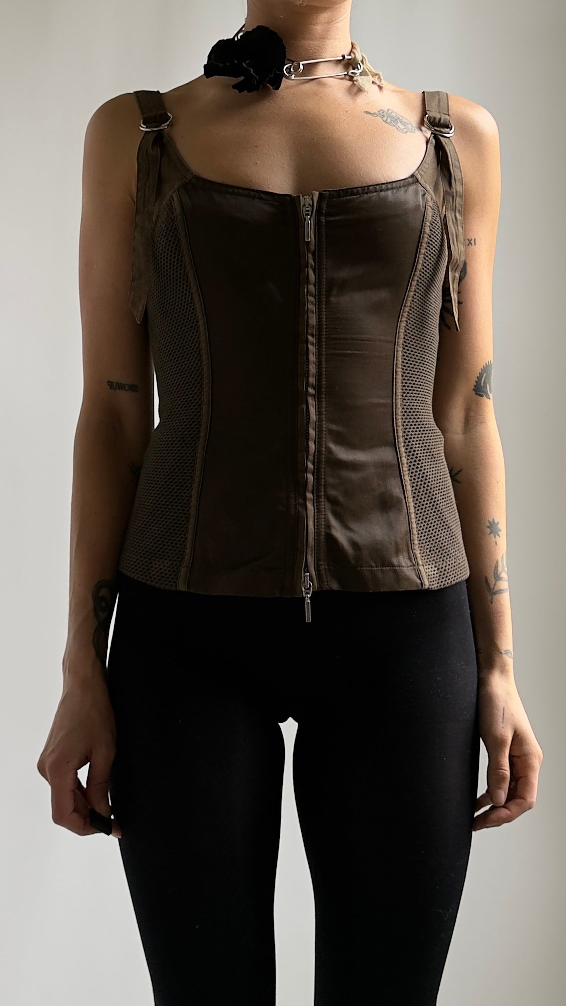 EARLY 2000S PLEIN SUD ZIP UP MESH TOP / UK 6-8