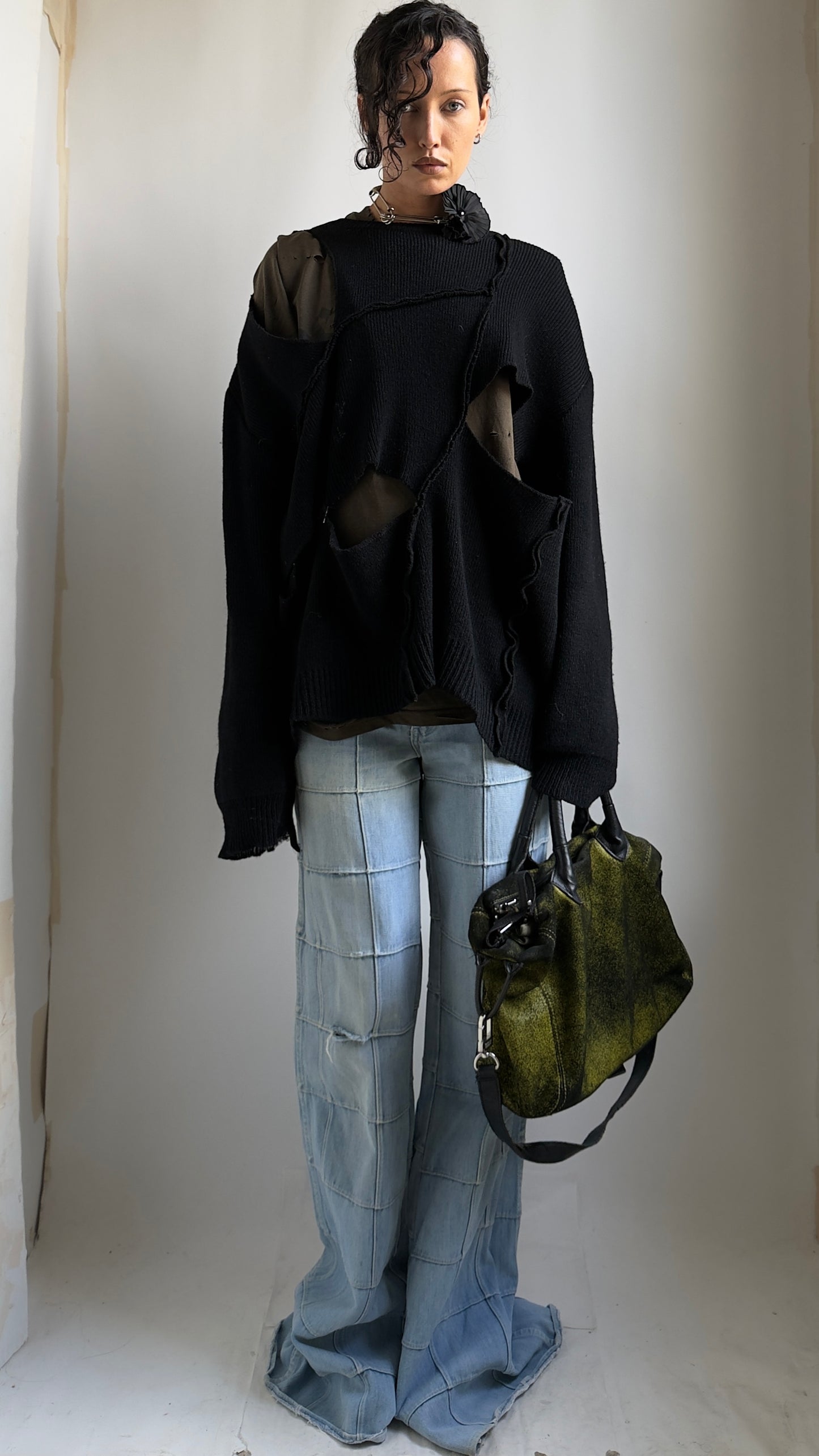 RARE 70S WINDOWPANE DENIM FLARES / UK 10-12