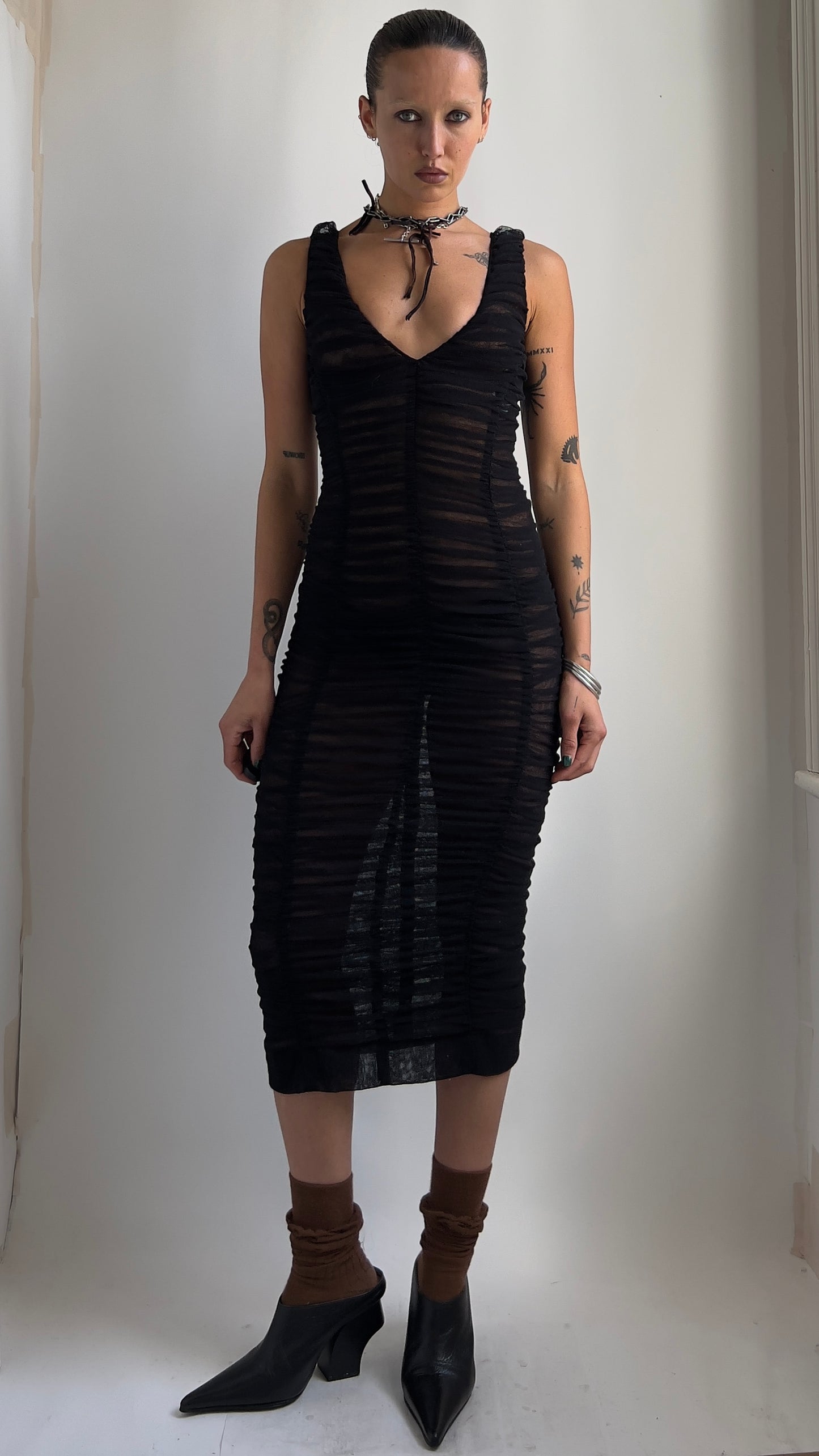 RARE EARLY 2000S DOLCE AND GABBANA SHEER DRAPED TULLE DRESS / UK 6-8
