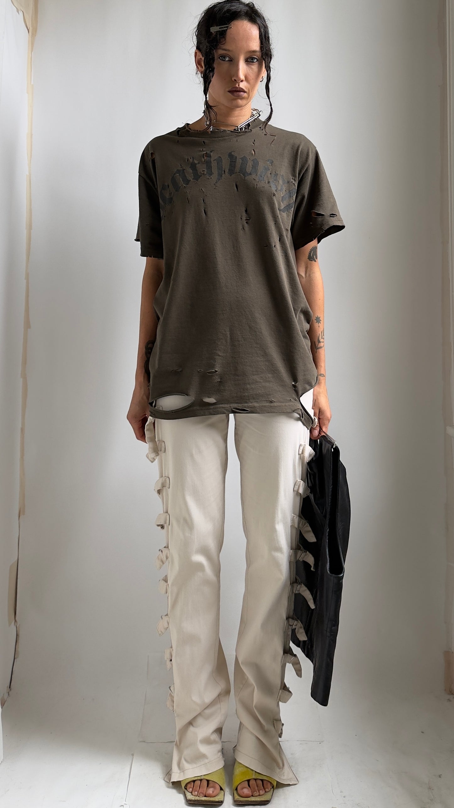 EARLY 2000S LOW WAIST TROUSERS WITH BUCKLE DETAILS / UK 8-10