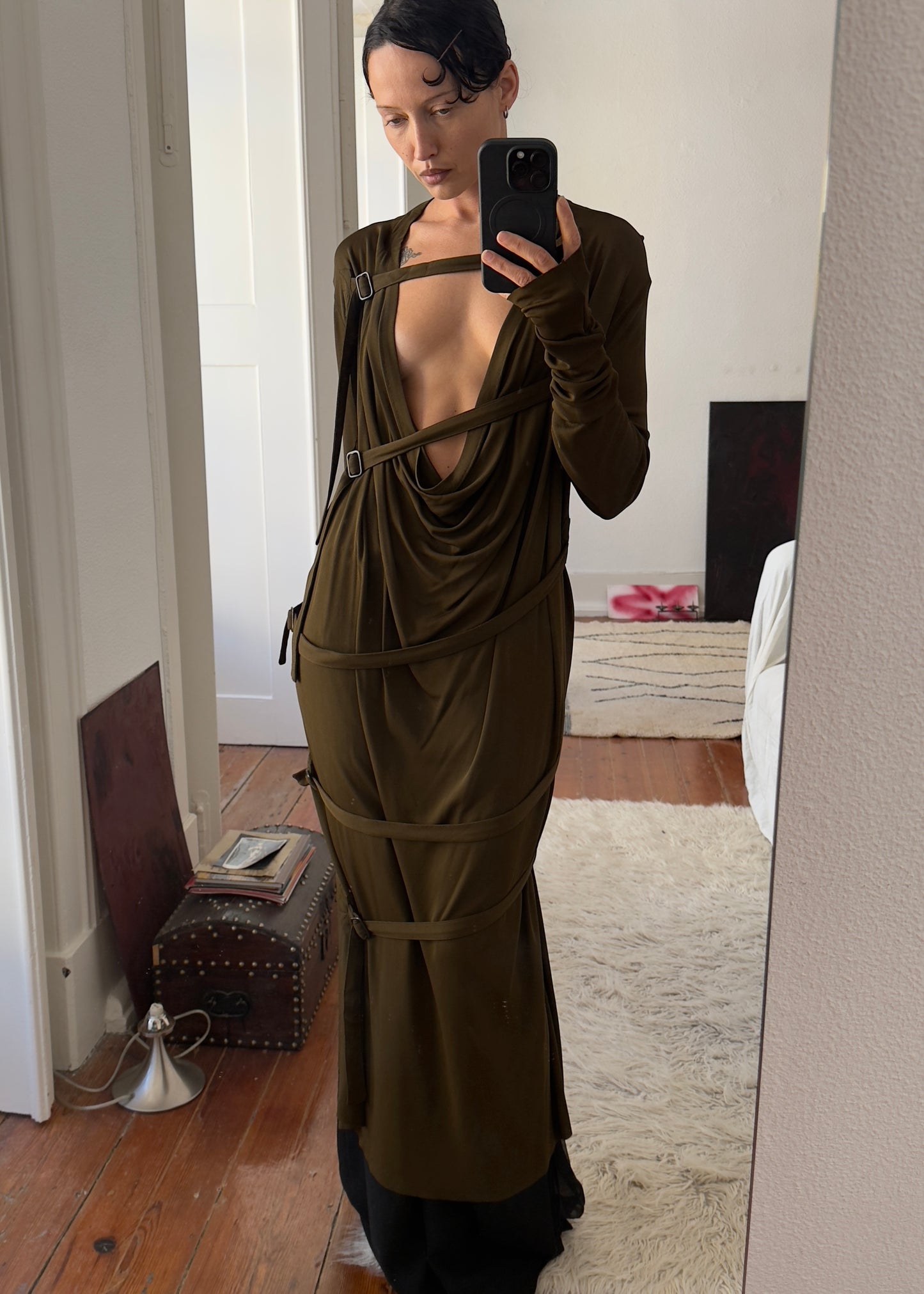RARE LATE 90S JEAN PAUL GAULTIER OPEN FRONT BONDAGE DRESS / UK 6-10