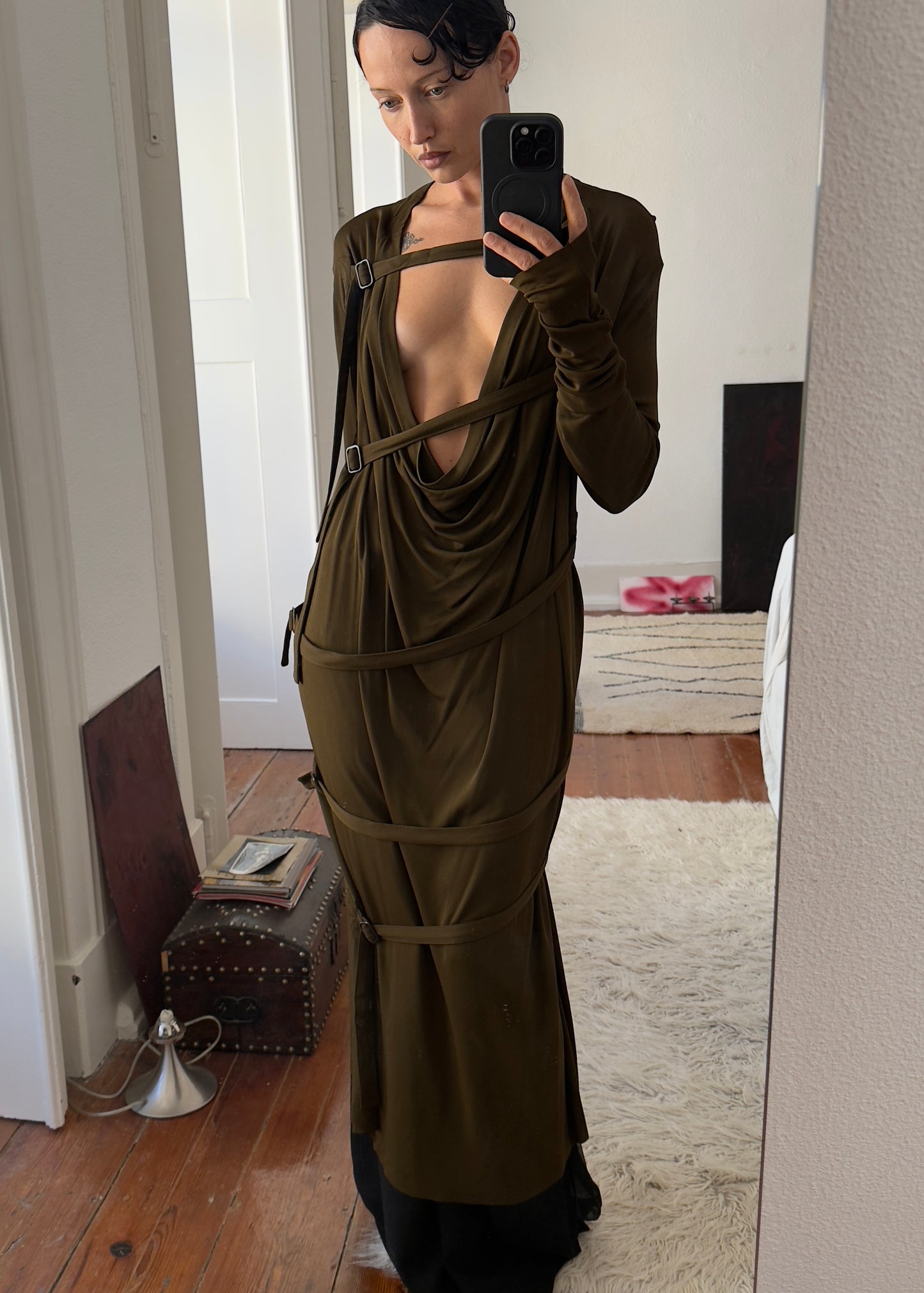 RARE LATE 90S JEAN PAUL GAULTIER OPEN FRONT BONDAGE DRESS / UK 6-10