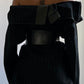 RARE 70S BLACK LEATHER CORSET BELT WITH SILVER HARDWARE