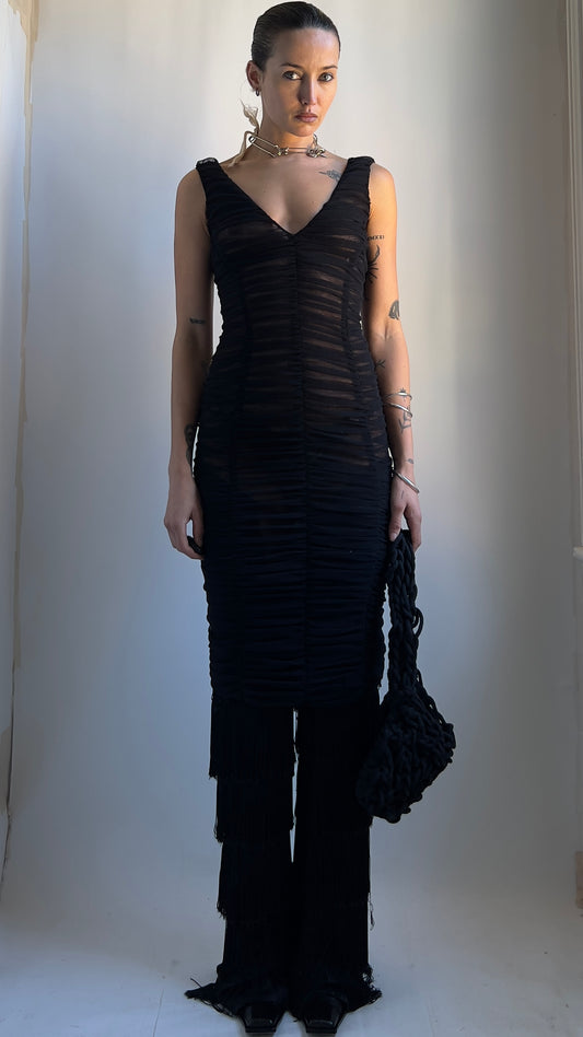 RARE EARLY 2000S DOLCE AND GABBANA SHEER DRAPED TULLE DRESS / UK 6-8