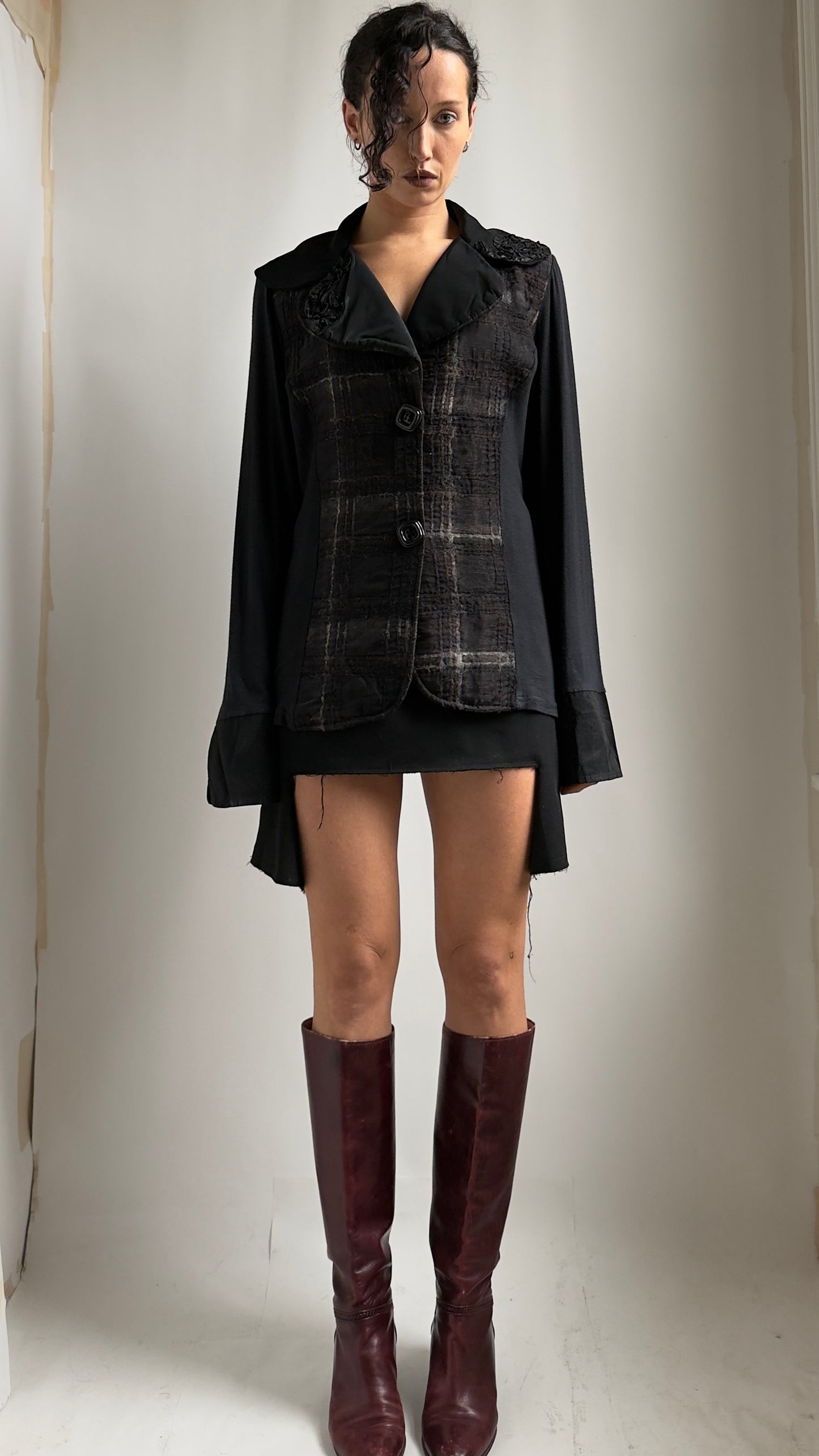 70S MULTI FABRIC SHIRT WITH FLORAL APPLIQUE / UK 10-12