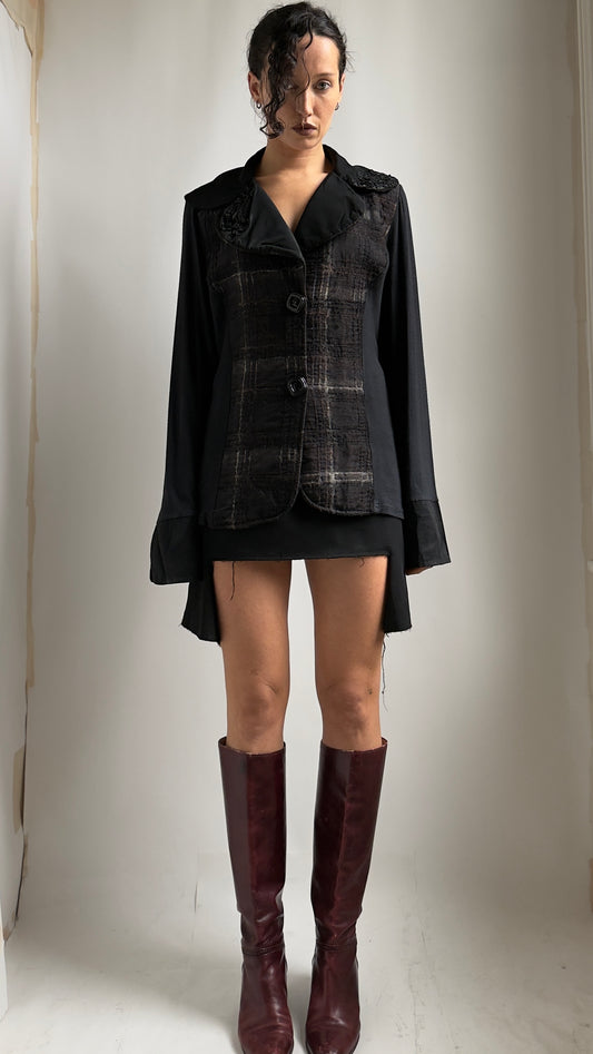 70S MULTI FABRIC SHIRT WITH FLORAL APPLIQUE / UK 10-12