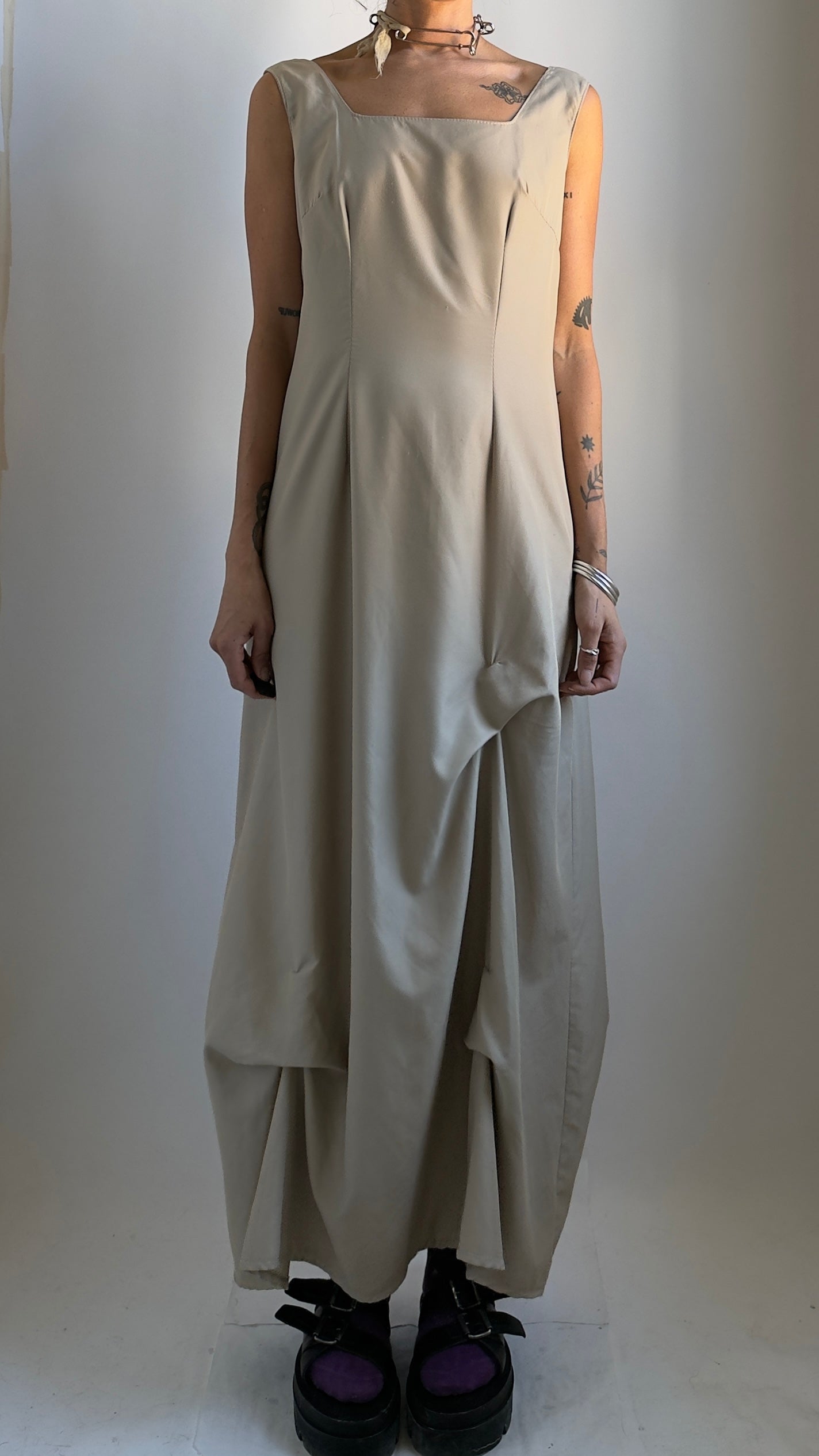 90S FRENCH DRESS WITH GATHERED DETAILS / UK 8