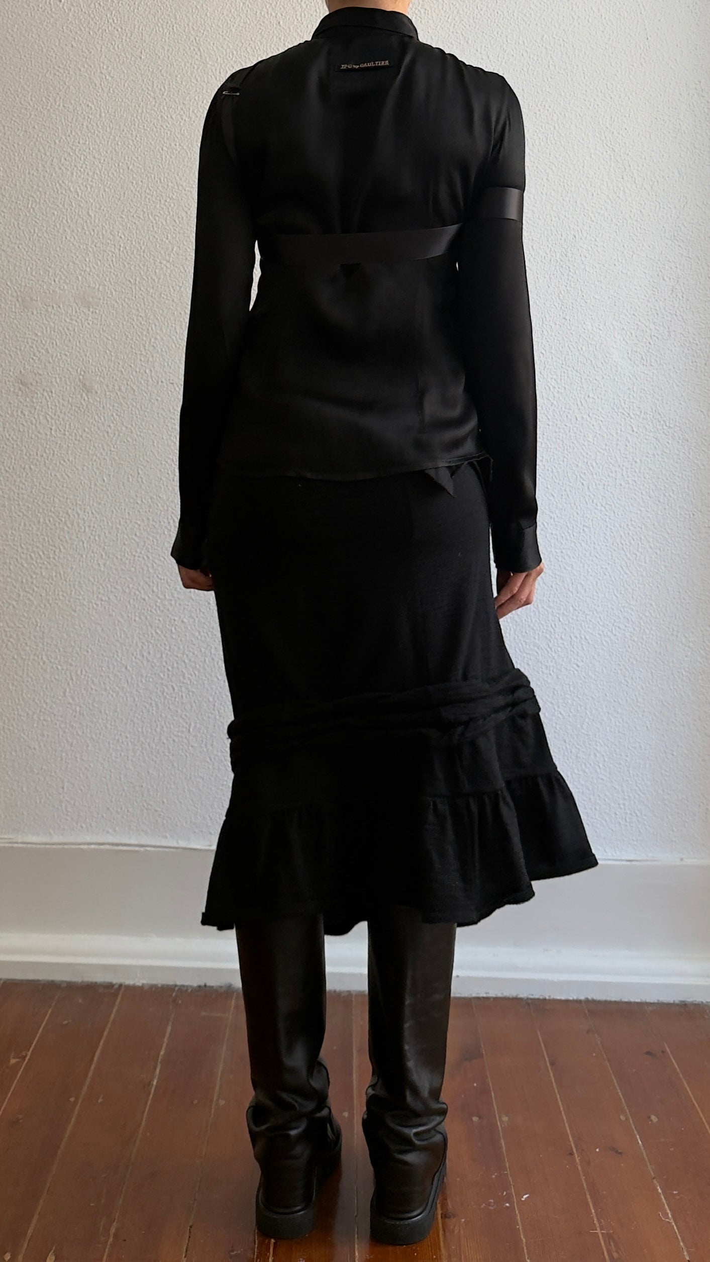 RARE AW 2003 JEAN PAUL GAULTIER SATIN BONDAGE SHIRT / UK 6-10