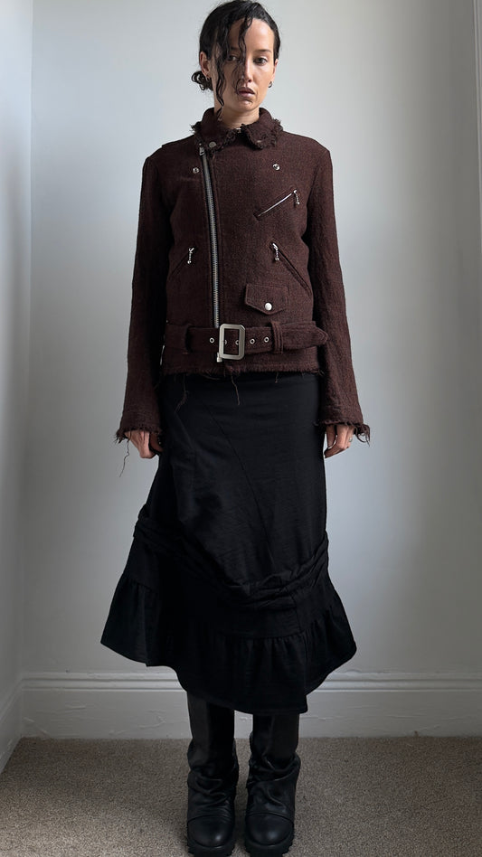 RARE 2011 JUNYA WATANABE FRAYED HEM WOOL BIKER JACKET / UK 6
