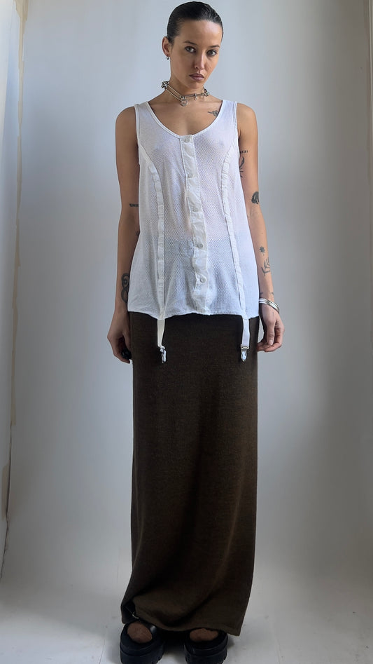 70S WHITE NET TOP WITH SUSPENDERS / UK 12