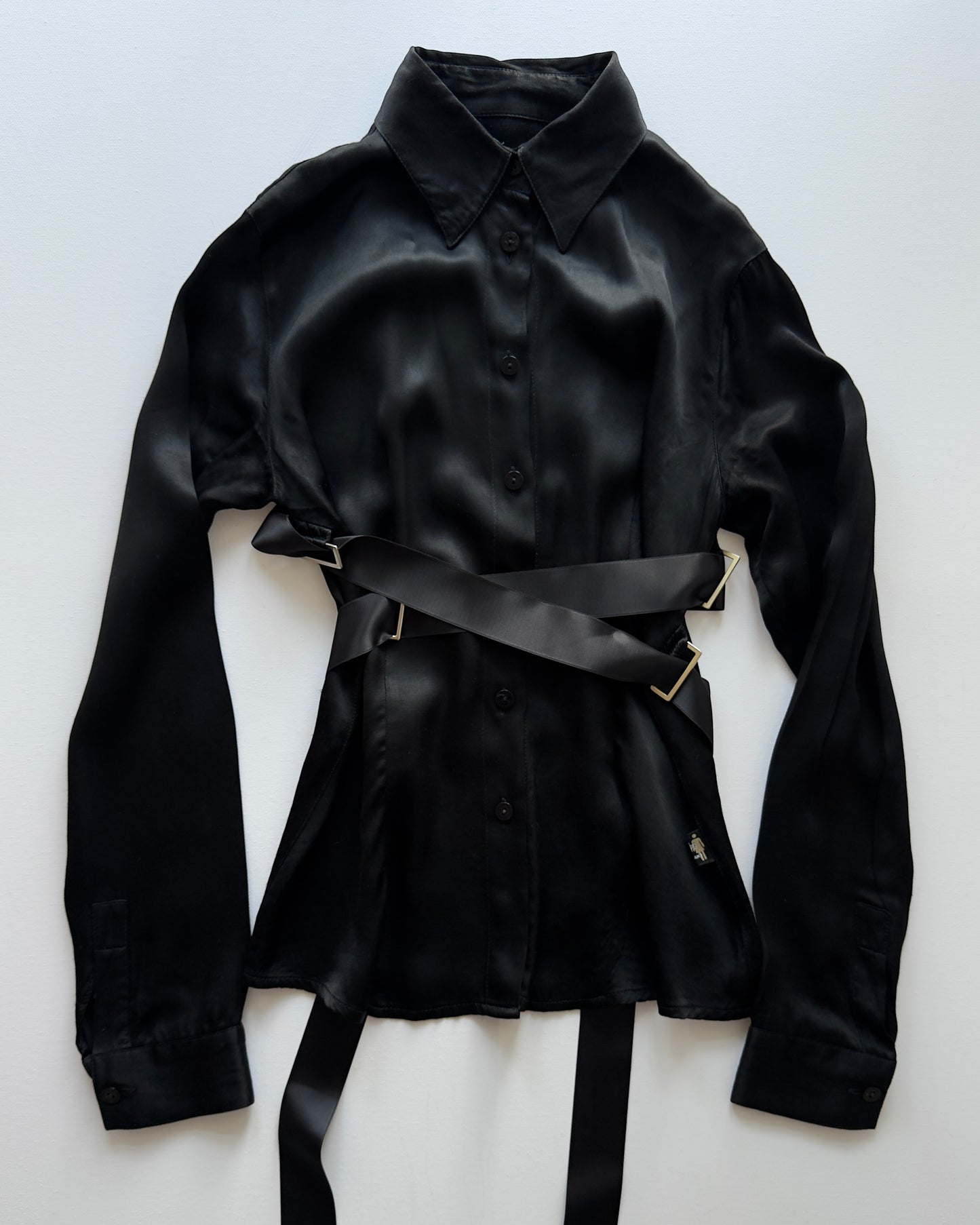 RARE AW 2003 JEAN PAUL GAULTIER SATIN BONDAGE SHIRT / UK 6-10