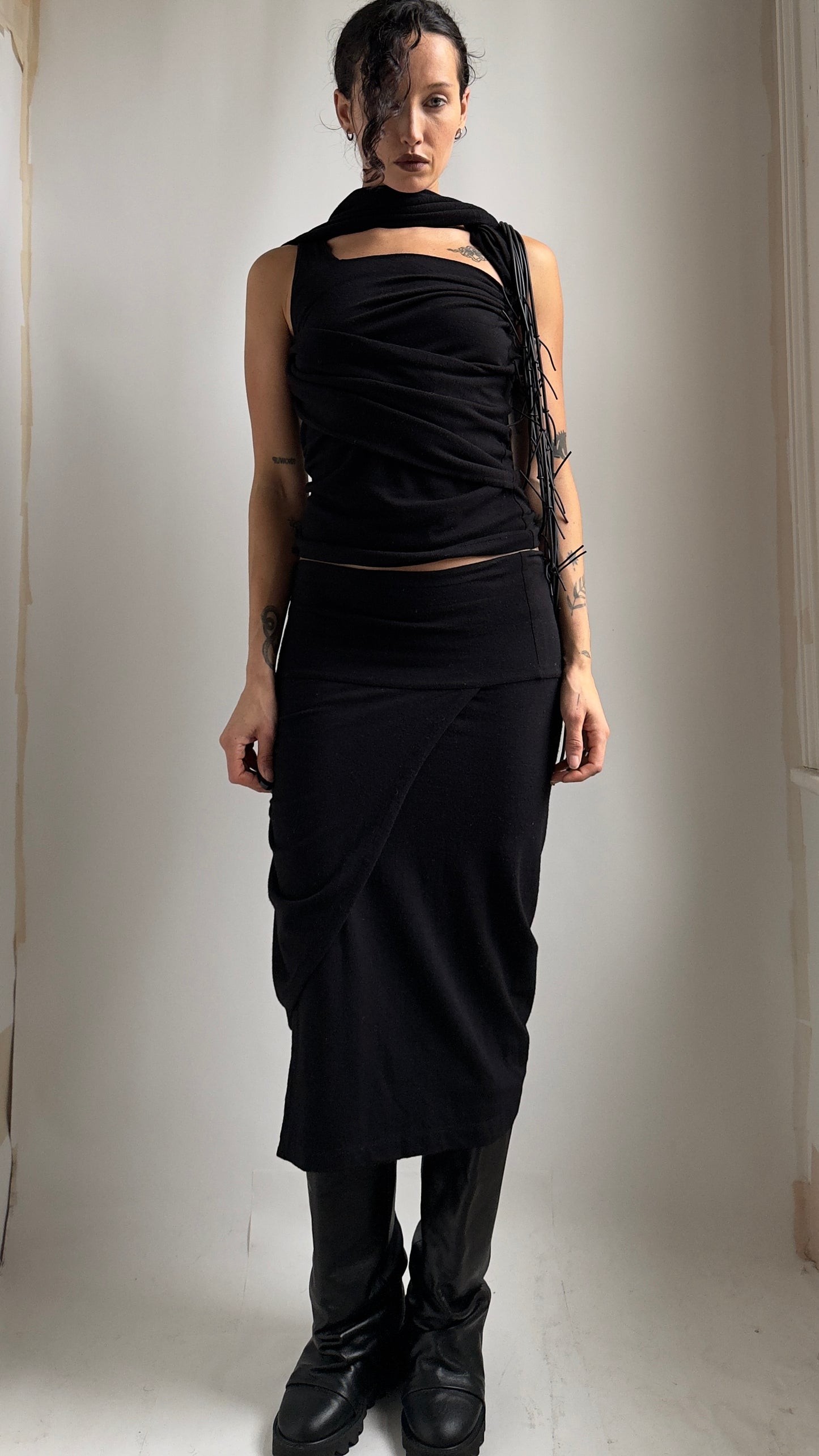 RARE EARLY 2000S PLEIN SUD DRAPED WOOL MULTI-WAY TWO PIECE / UK 6-8