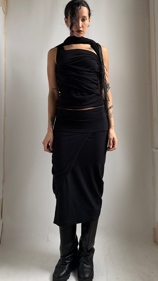 RARE EARLY 2000S PLEIN SUD DRAPED WOOL MULTI-WAY TWO PIECE / UK 6-8