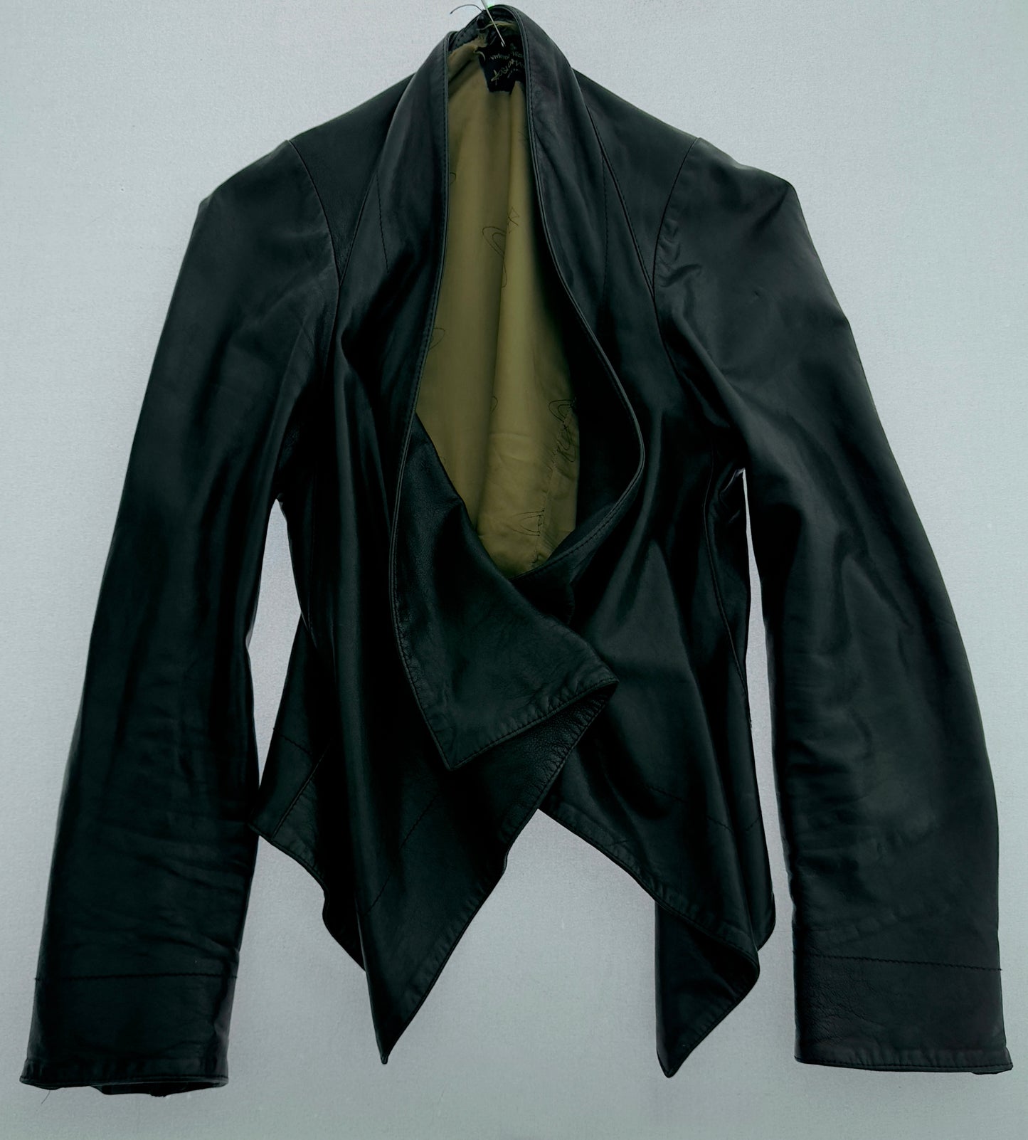 EARLY 2000S VIVIENNE WESTWOOD DRAPED LEATHER JACKET / UK 10-12
