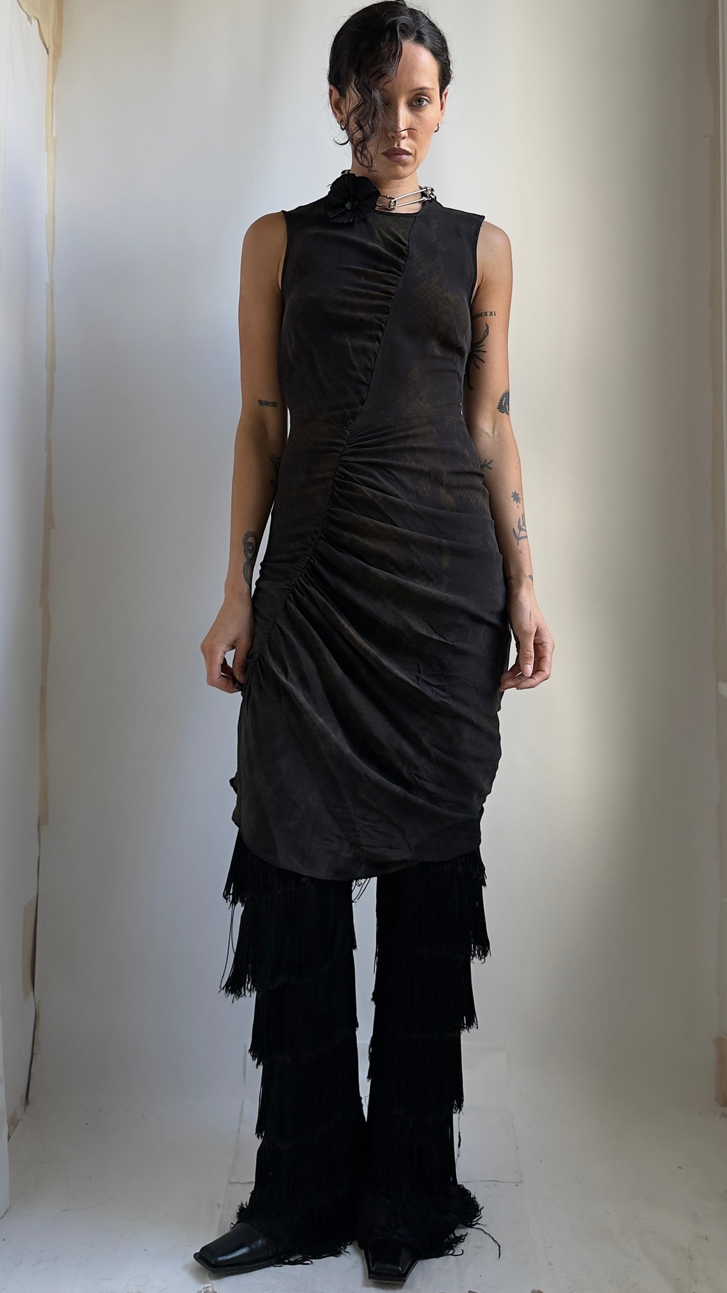 RARE 90S GATHERED SILK DRESS / UK 4-6