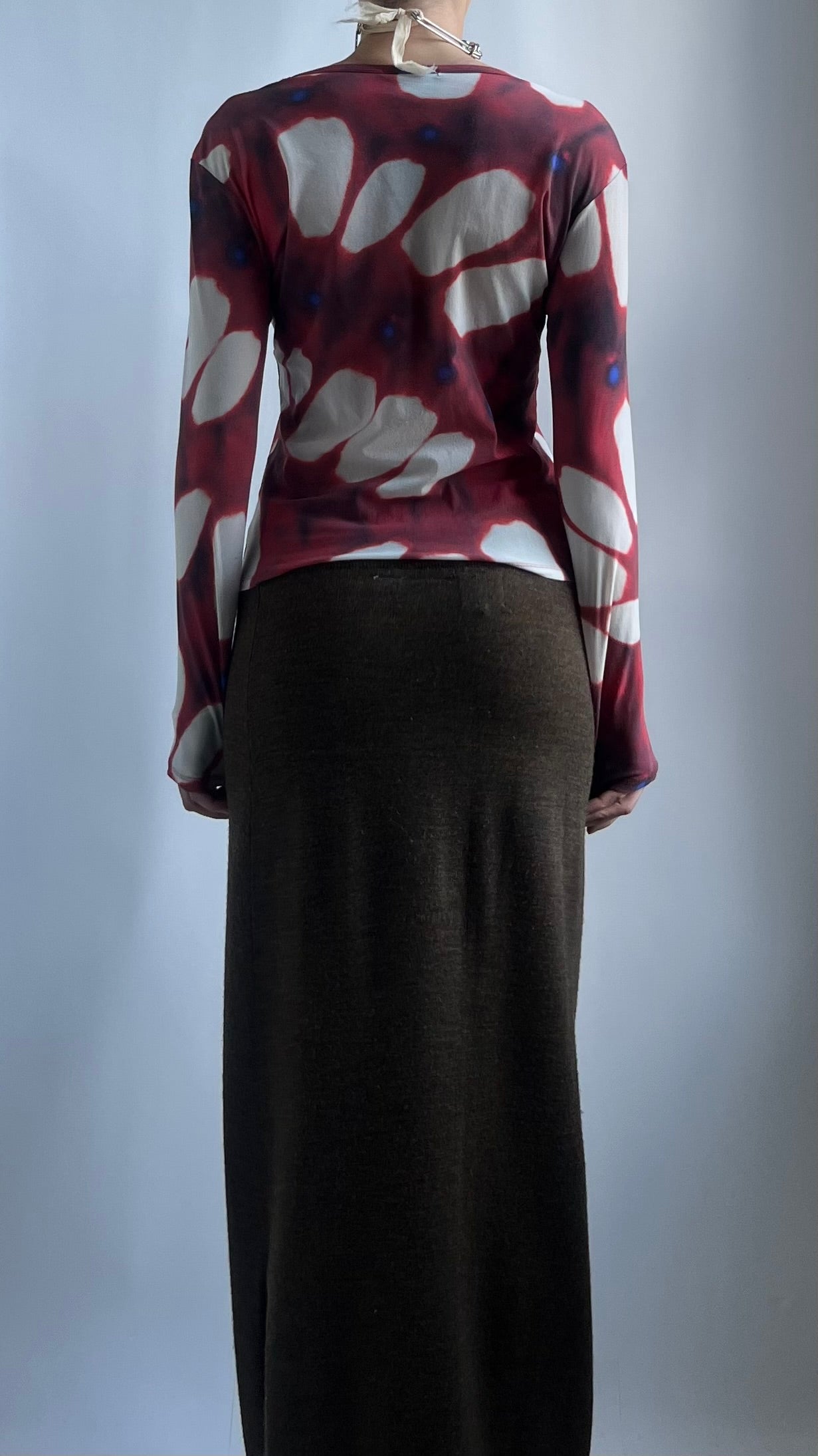 RARE EARLY 2000S ISSEY MIYAKE SEMI SHEER PRINTED MESH TOP / UK 10