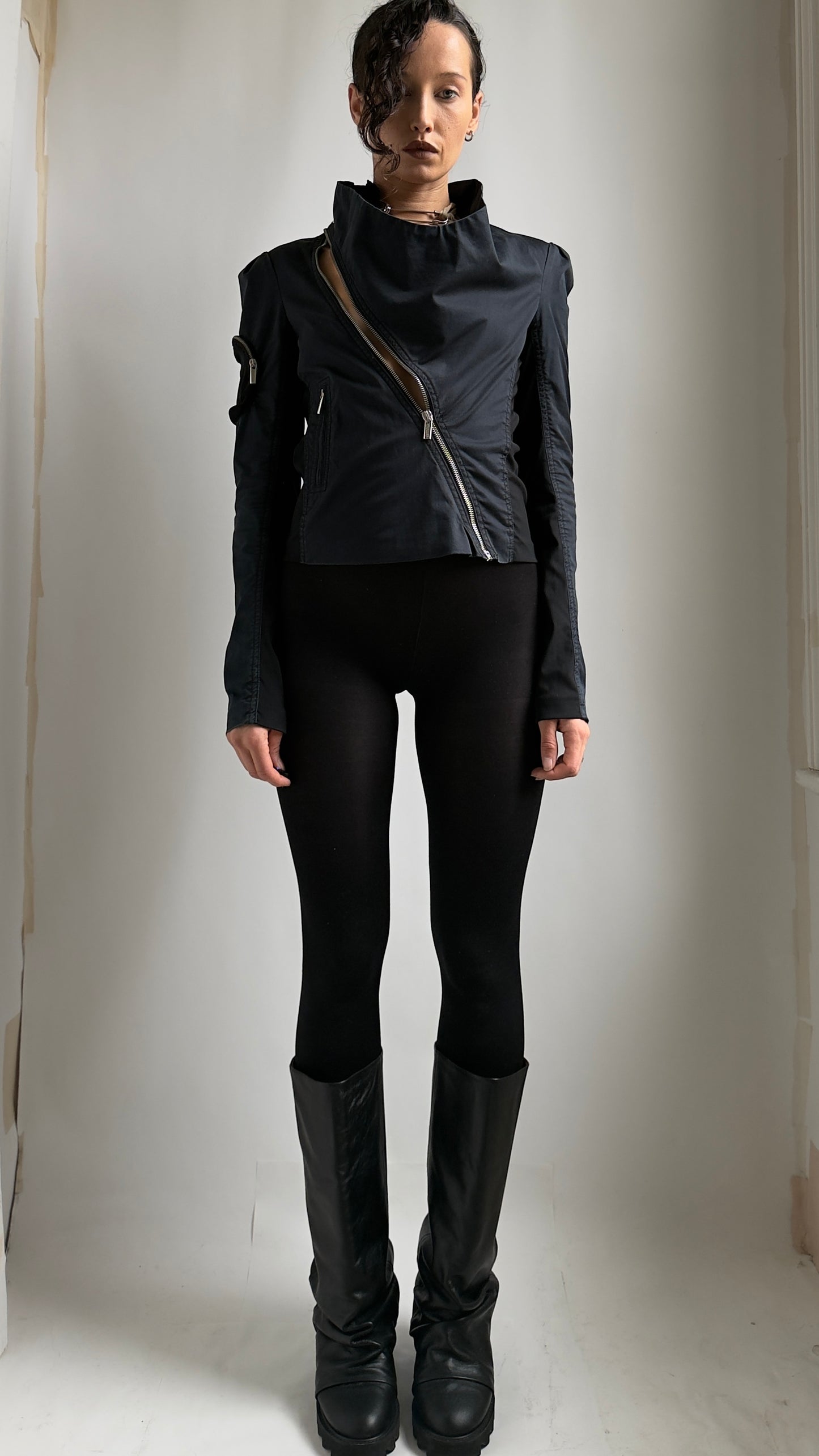 EARLY 2000S JEAN PAUL GAULTIER ASYMMETRICAL ZIP JACKET / UK 6-8