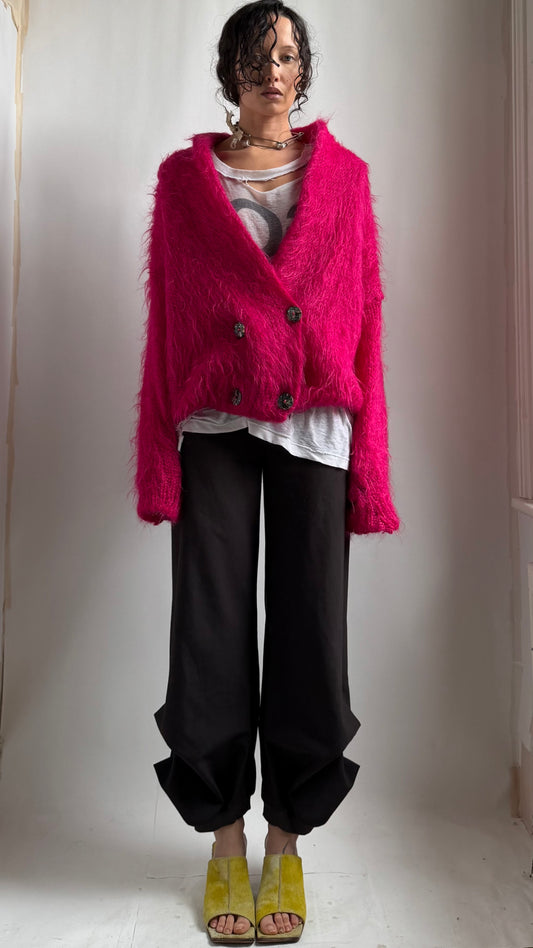 OVERSIZED 80S FUCHSIA SHAGGY MOHAIR CARDIGAN
