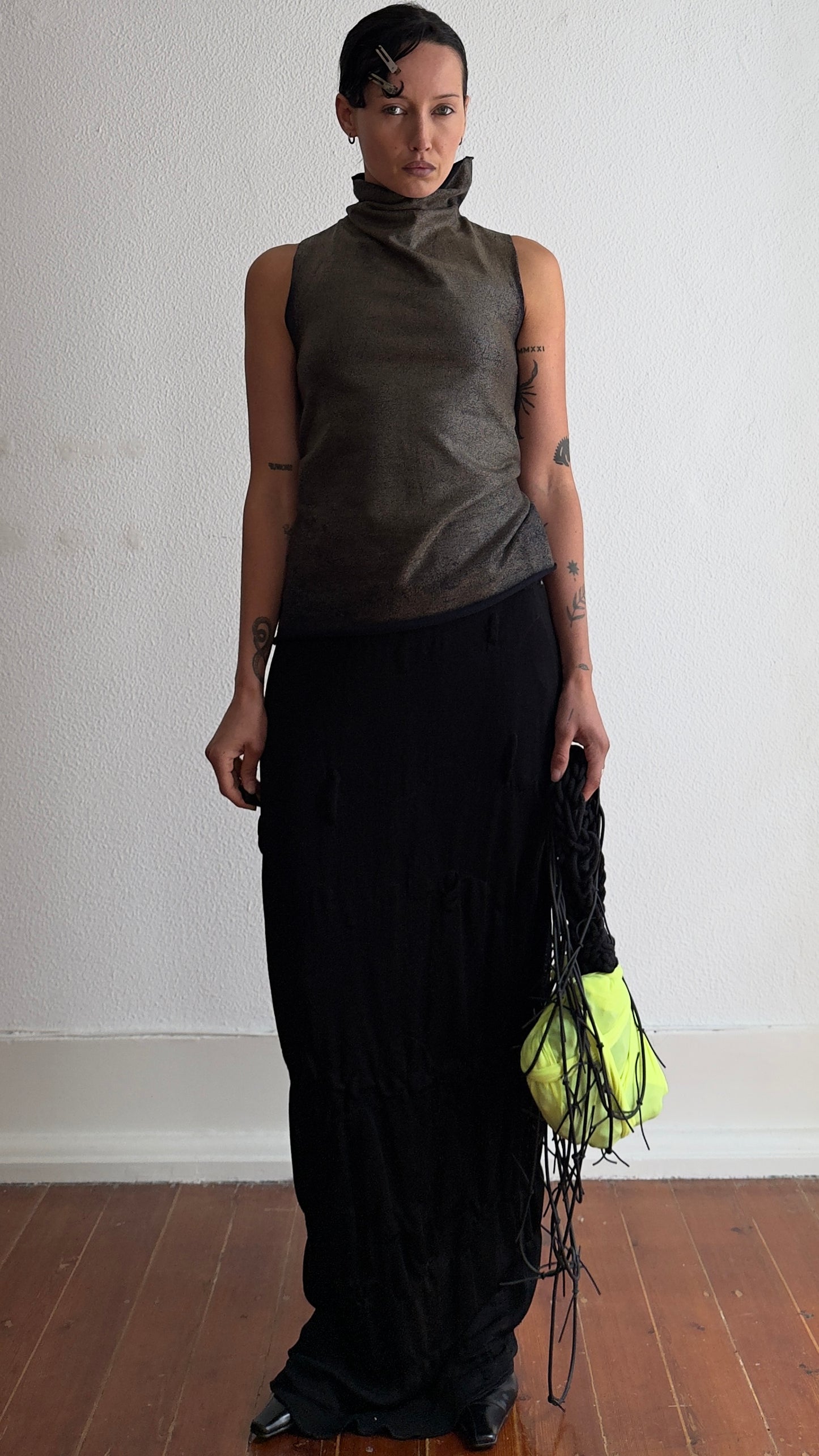 90S KAAT TILLEY SLINKY PLEATED KNIT MAXI SKIRT / UK 8-10