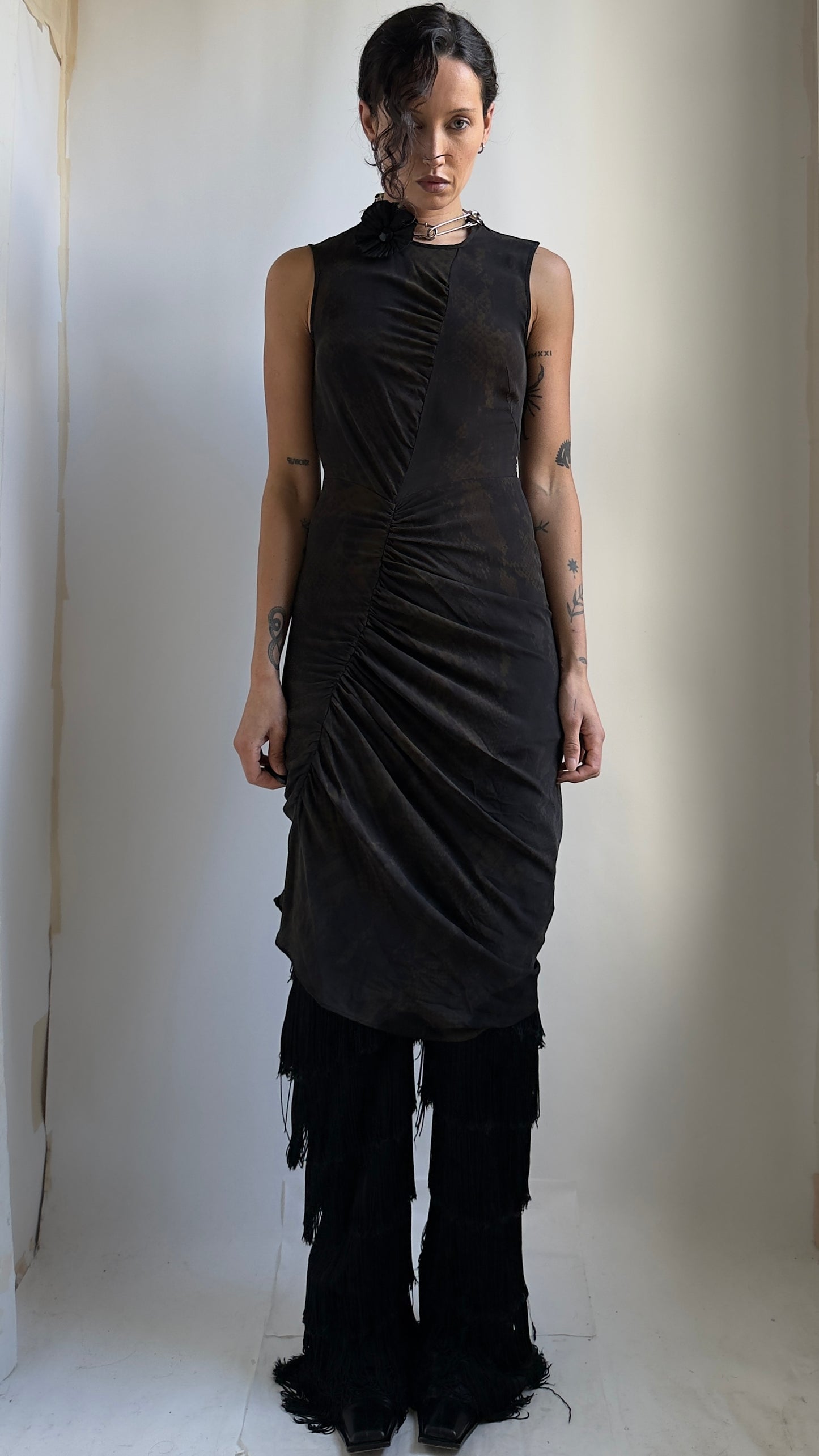 RARE 90S GATHERED SILK DRESS / UK 4-6