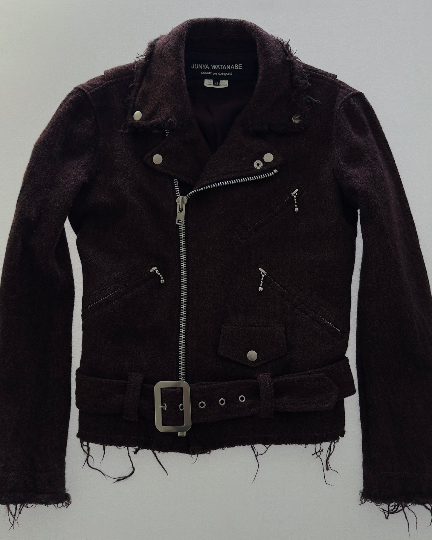 RARE 2011 JUNYA WATANABE FRAYED HEM WOOL BIKER JACKET / UK 6