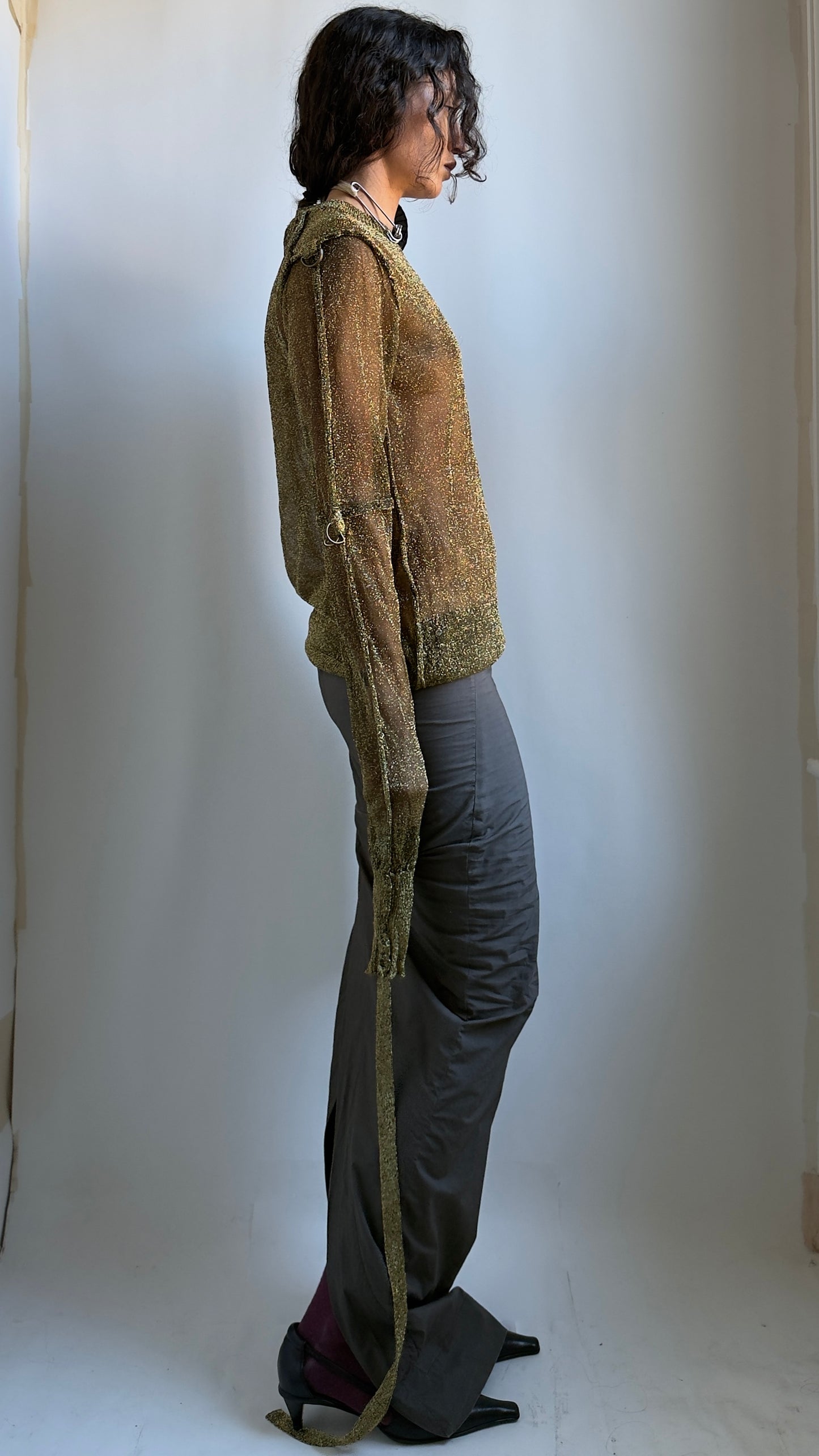 RARE AD 06 JUNYA WATANABE GOLD PUNK TOP WITH ADJUSTABLE SLEEVES / UK 8-14