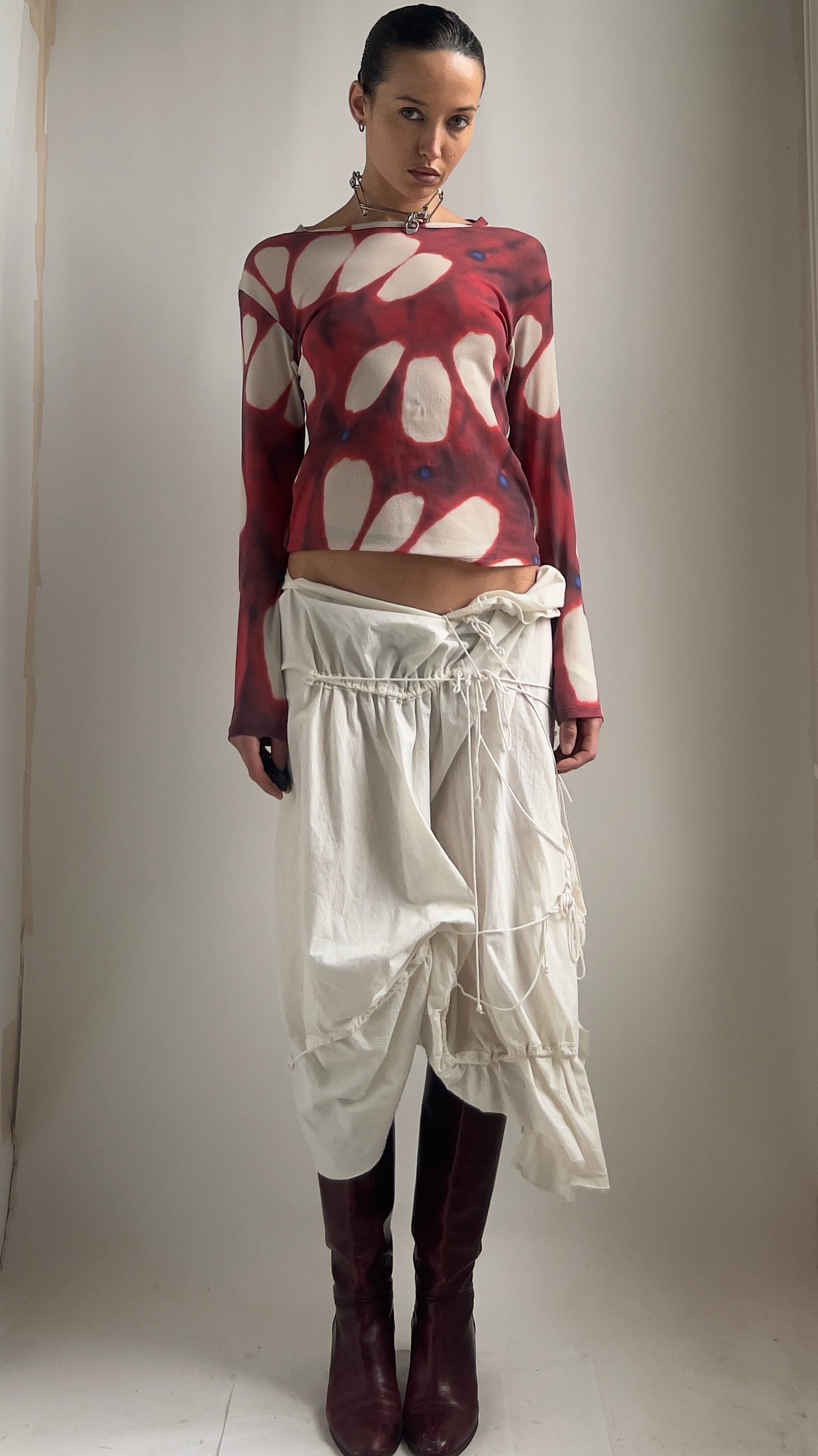 RARE EARLY 2000S ISSEY MIYAKE SEMI SHEER PRINTED MESH TOP / UK 10