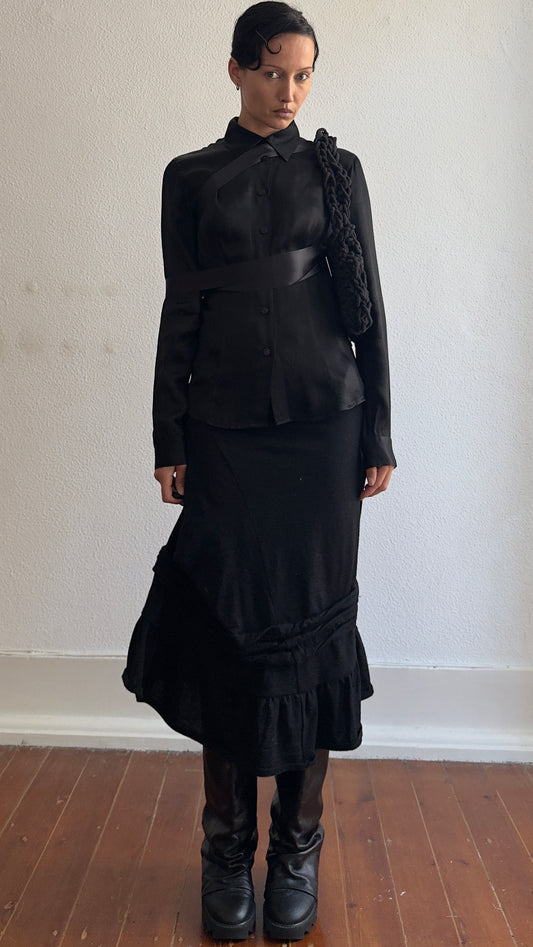 RARE AW 2003 JEAN PAUL GAULTIER SATIN BONDAGE SHIRT / UK 6-10
